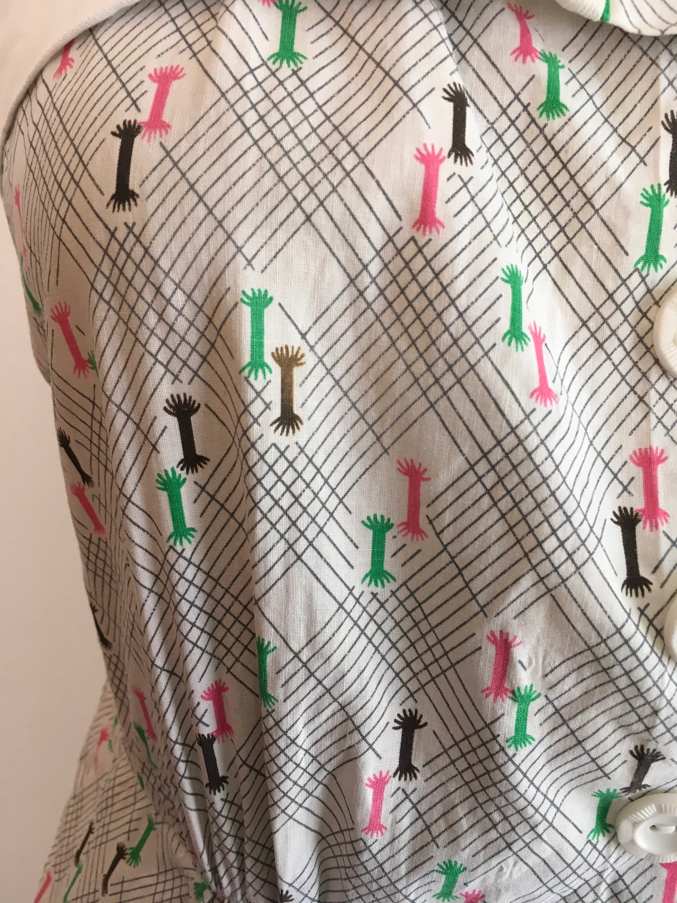 40's Gray and White Plaid Summer Sundress with Floral Print - Image 4