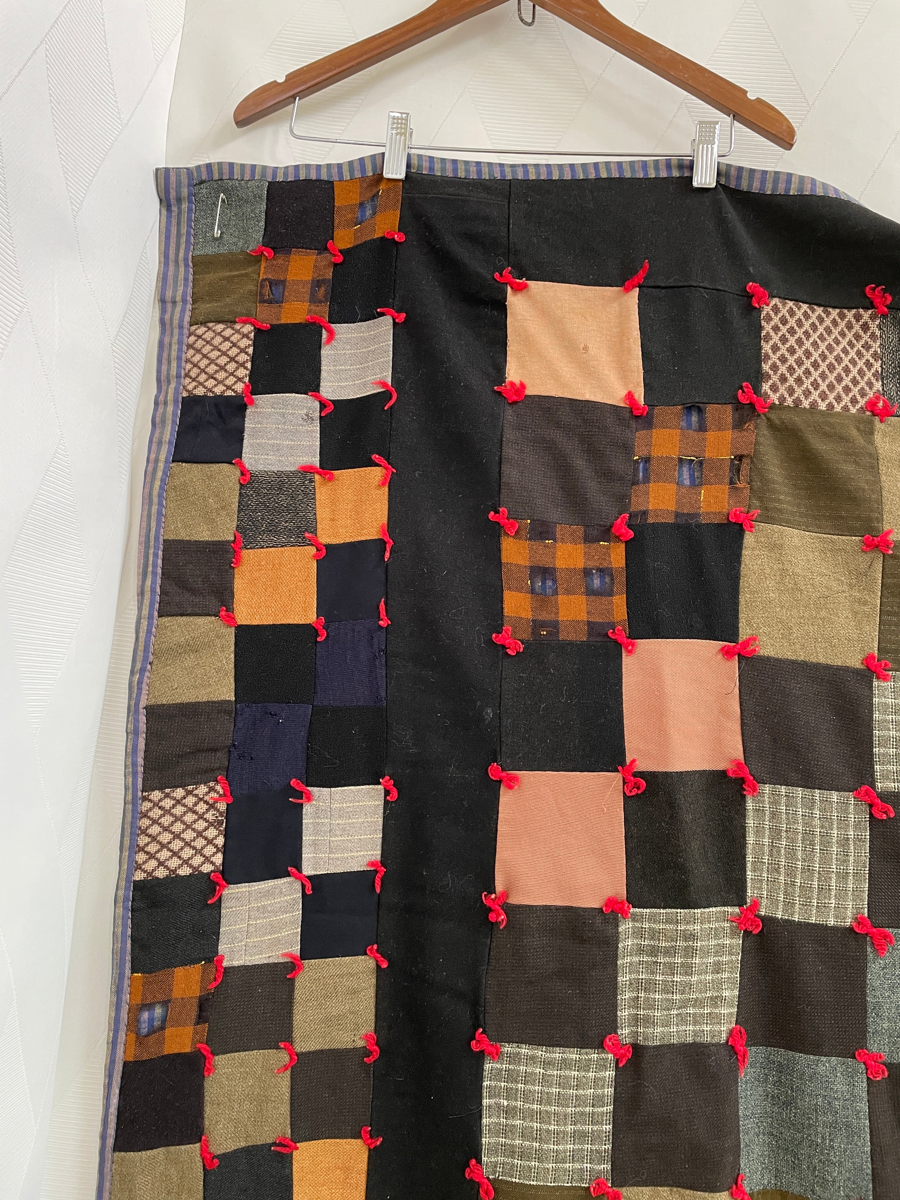 40s Handmade Wool Patchwork Quilt - Image 5