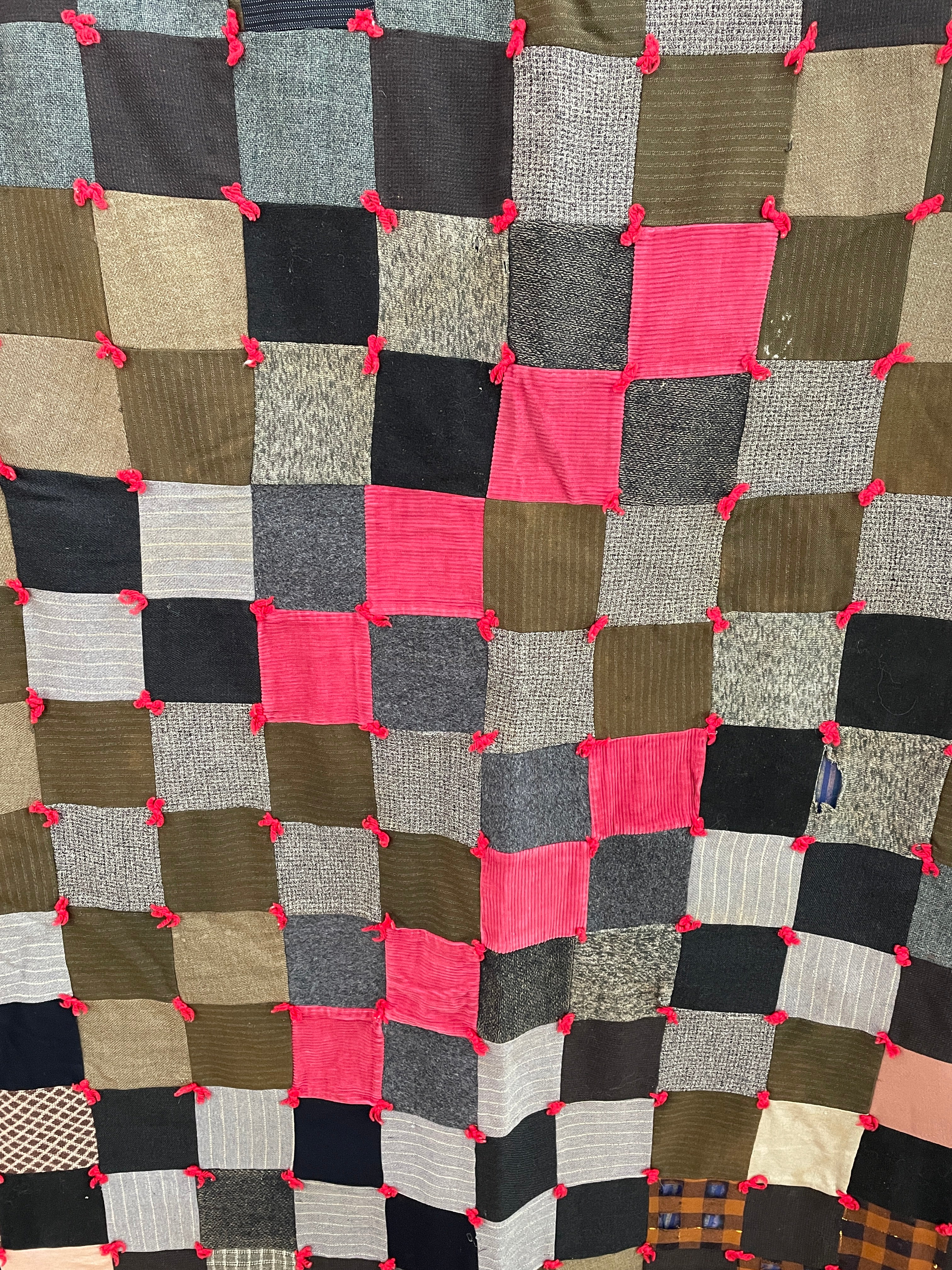 40s Handmade Wool Patchwork Quilt - Image 6