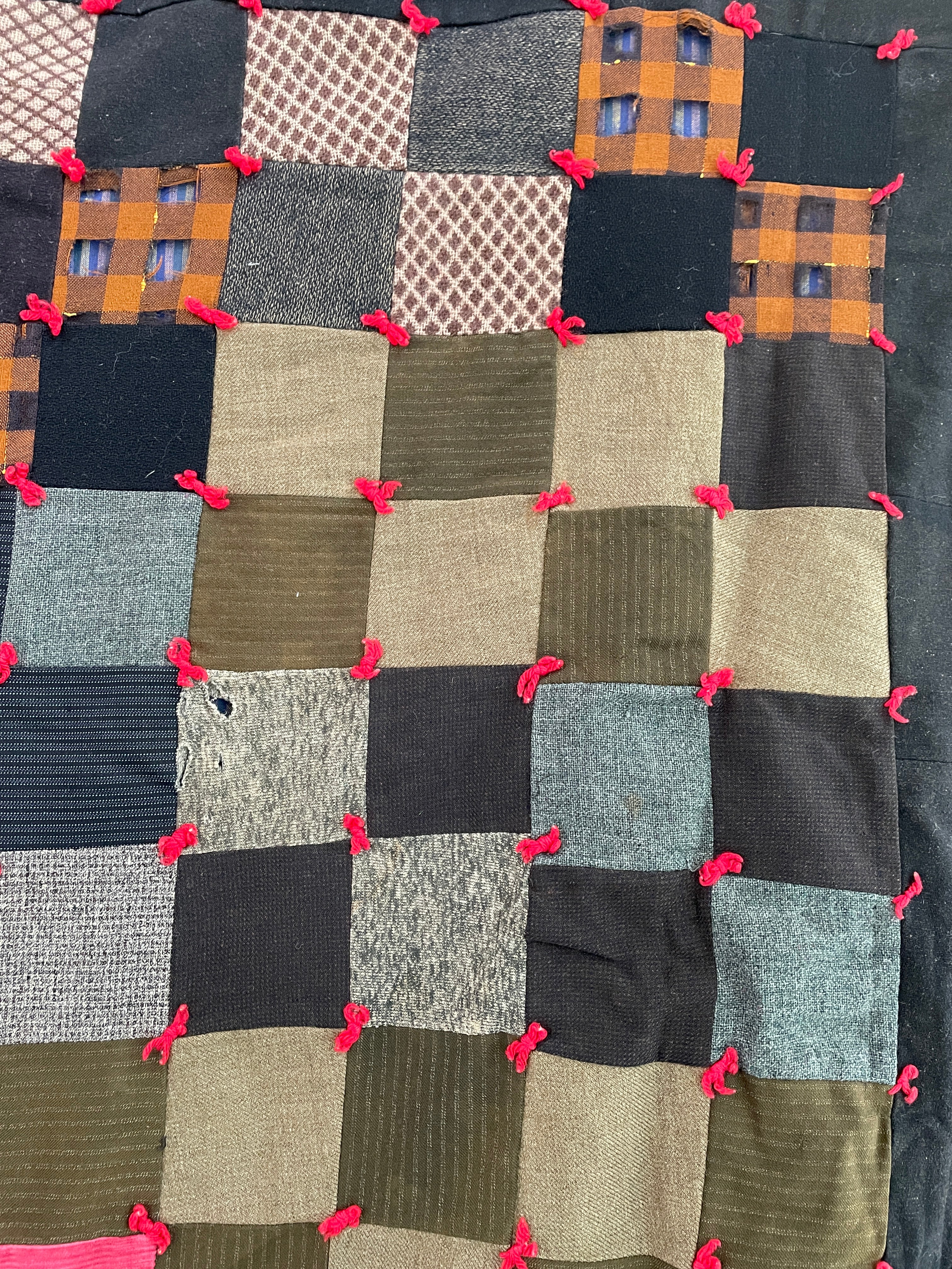 40s Handmade Wool Patchwork Quilt - Image 8
