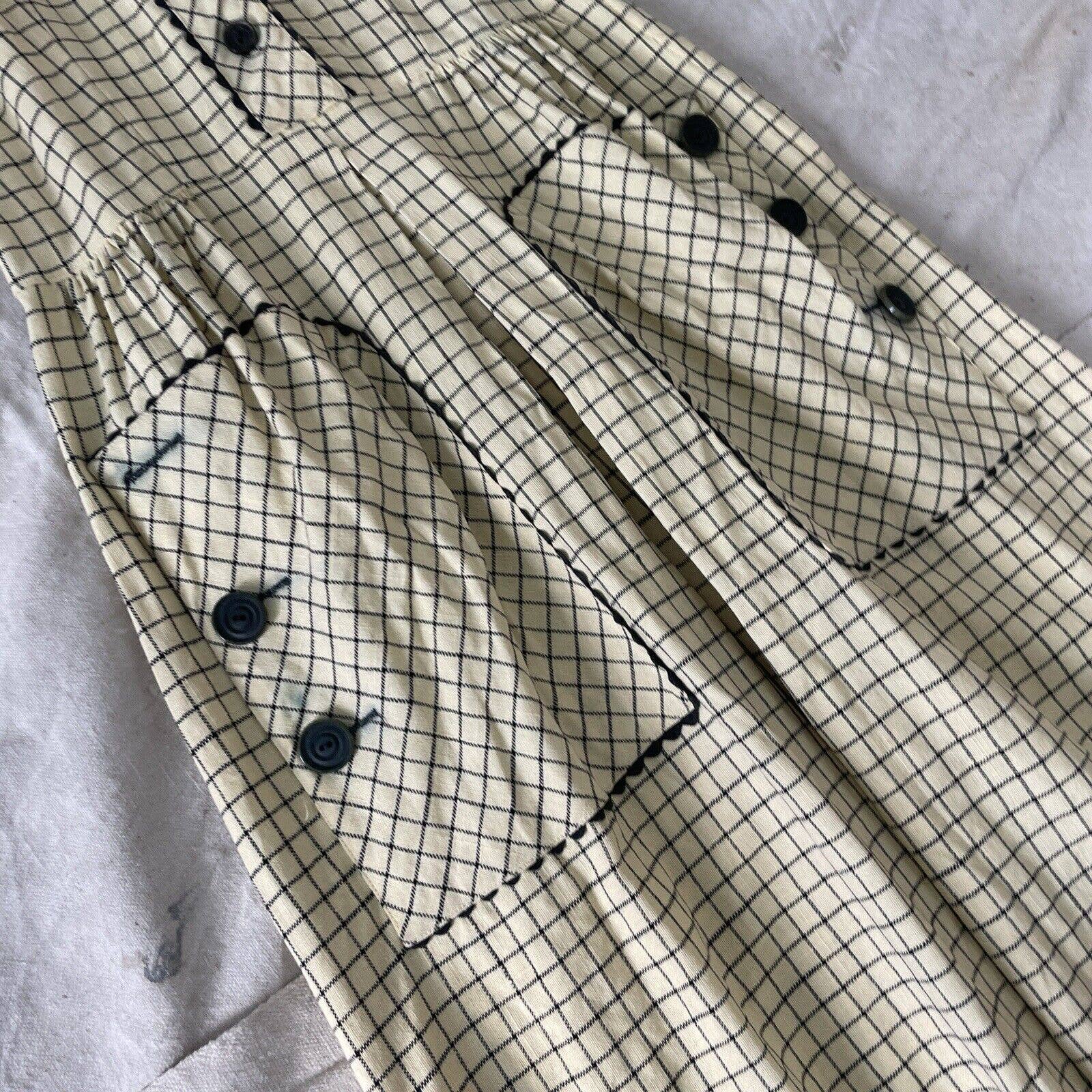40s Ivory/black Cotton Checker Print Peter Pan Collar Day Dress Pockets Ricrac - Image 5