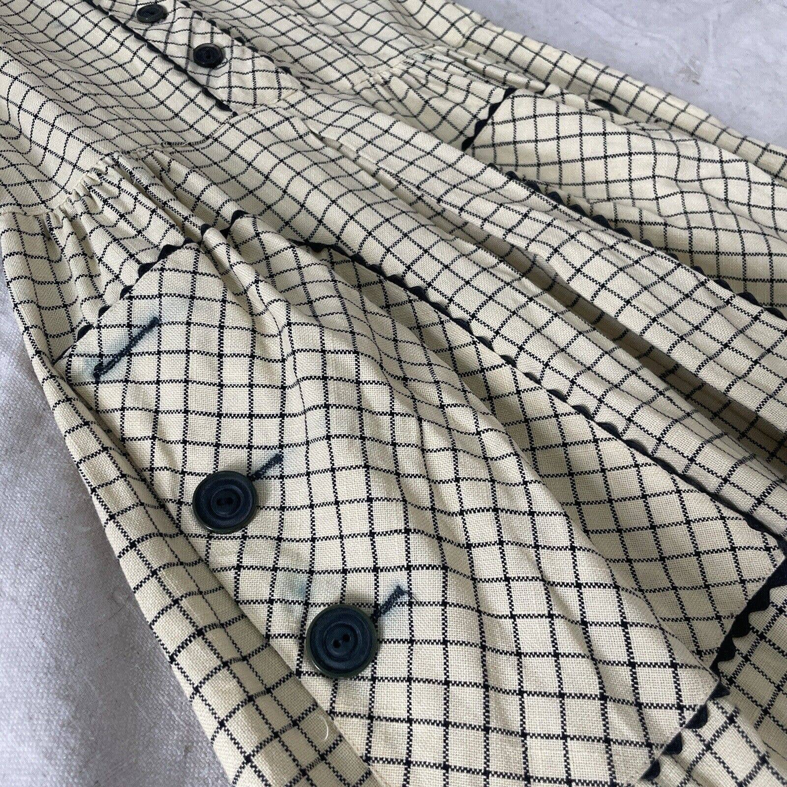 40s Ivory/black Cotton Checker Print Peter Pan Collar Day Dress Pockets Ricrac - Image 6