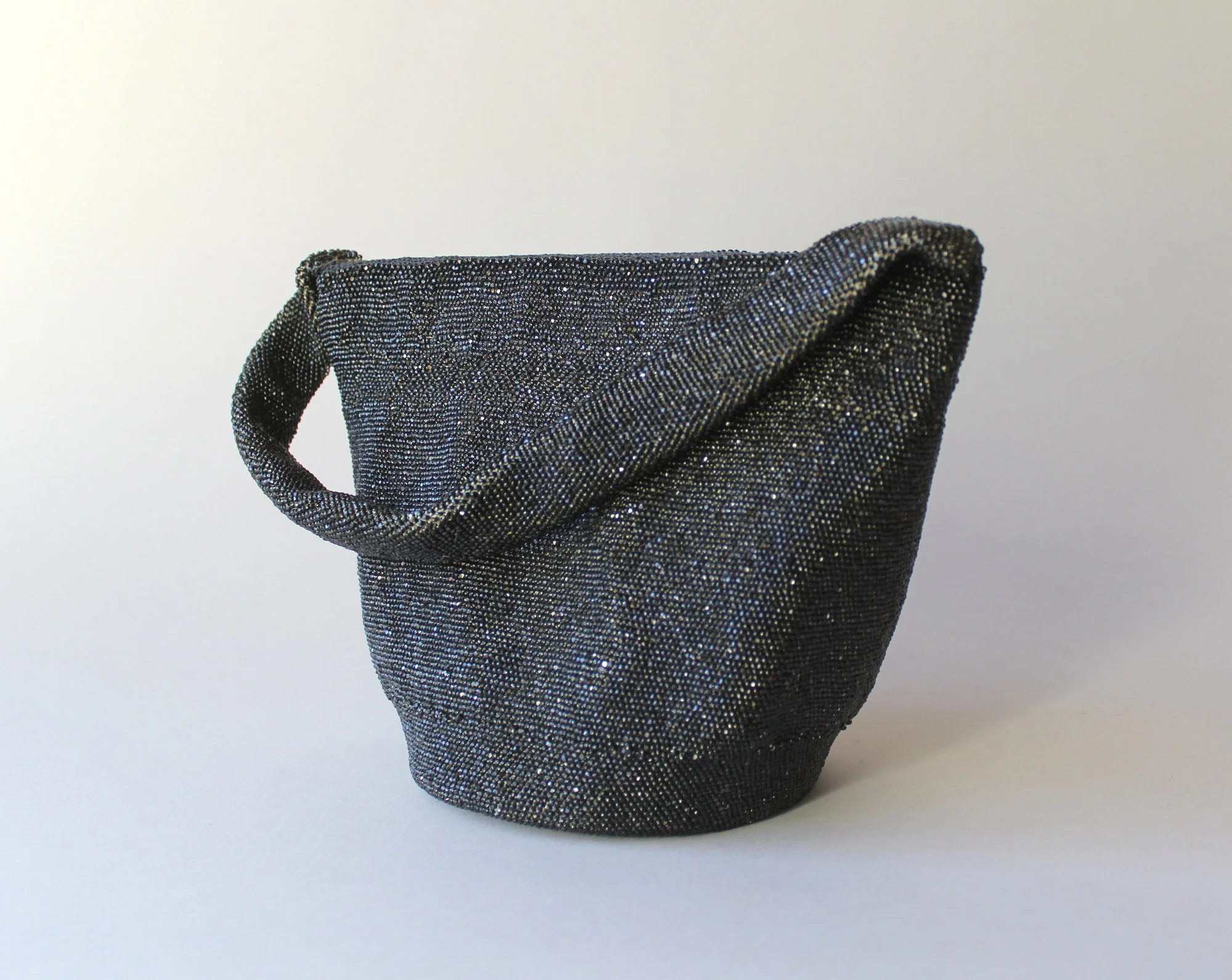 40s Jet Black Sparkling Beaded Evening Bag - Image 2