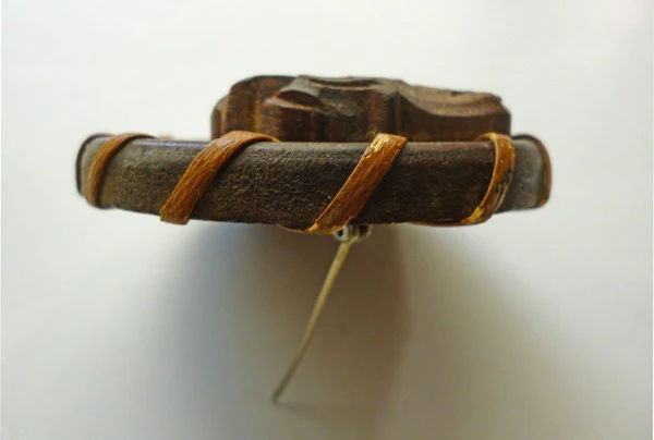 40s Large Wood and Leather Dog Brooch Scottie Dog Terrier Carved Primitive - Image 4