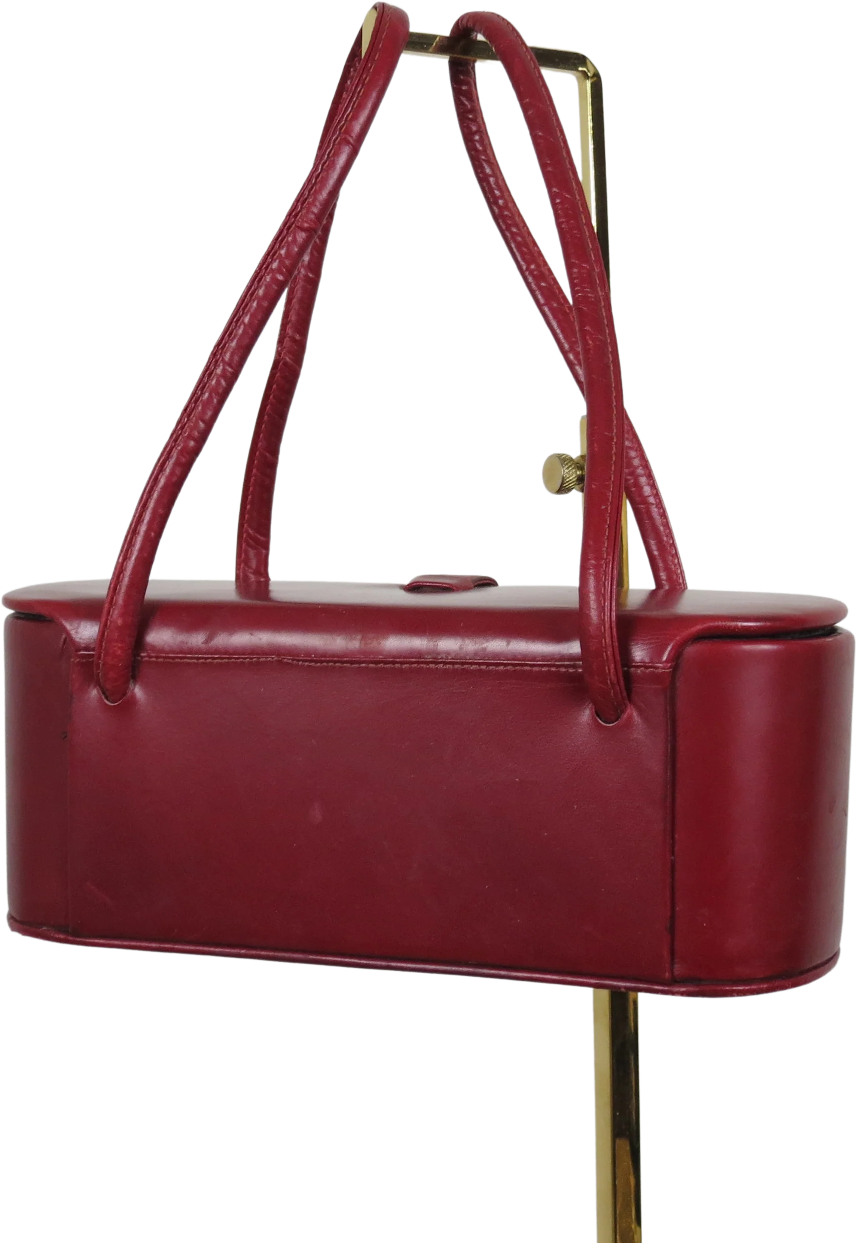 40s Leather Box Purse Handbag Red Top Handle By Theodore of California - Image 2