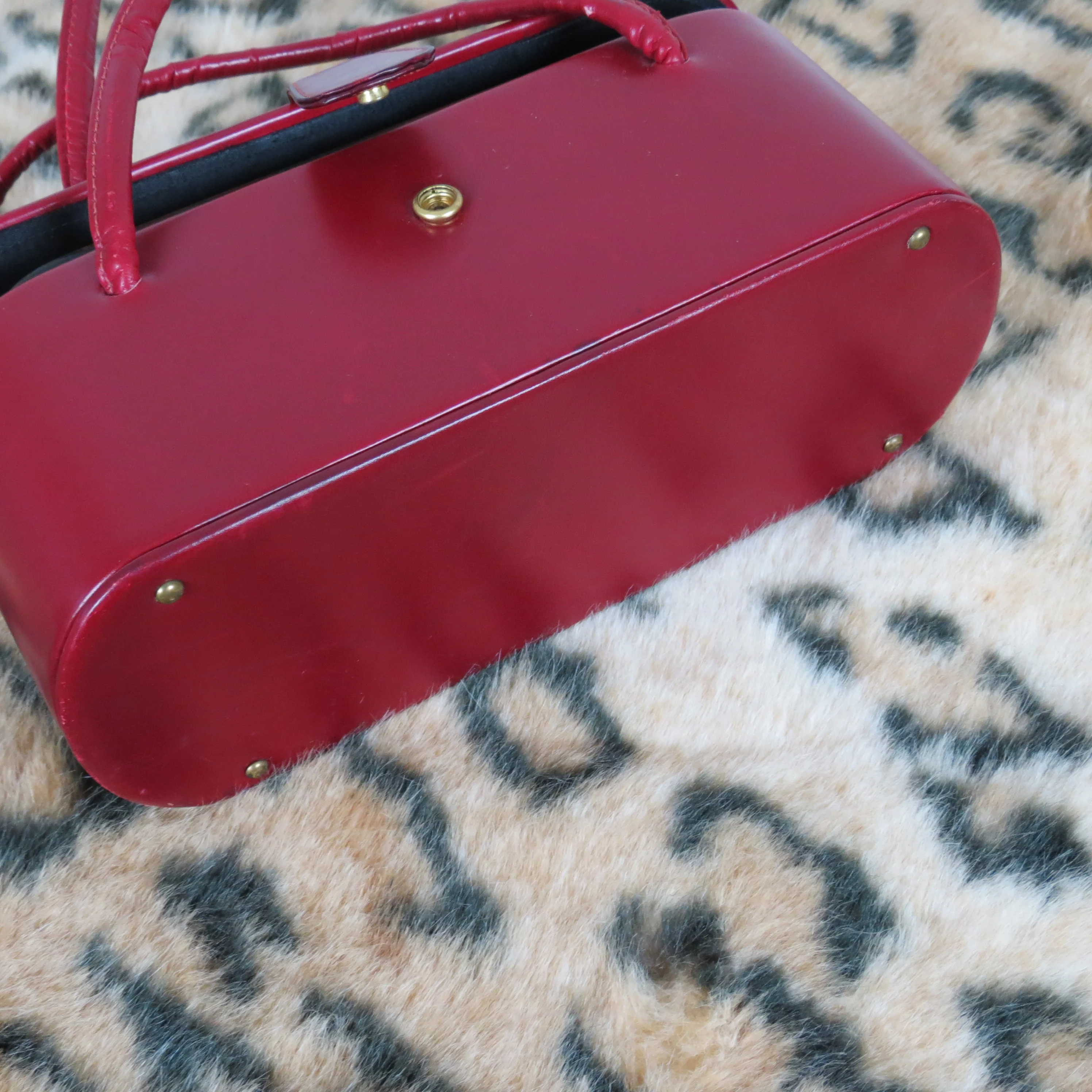 40s Leather Box Purse Handbag Red Top Handle By Theodore of California - Image 6
