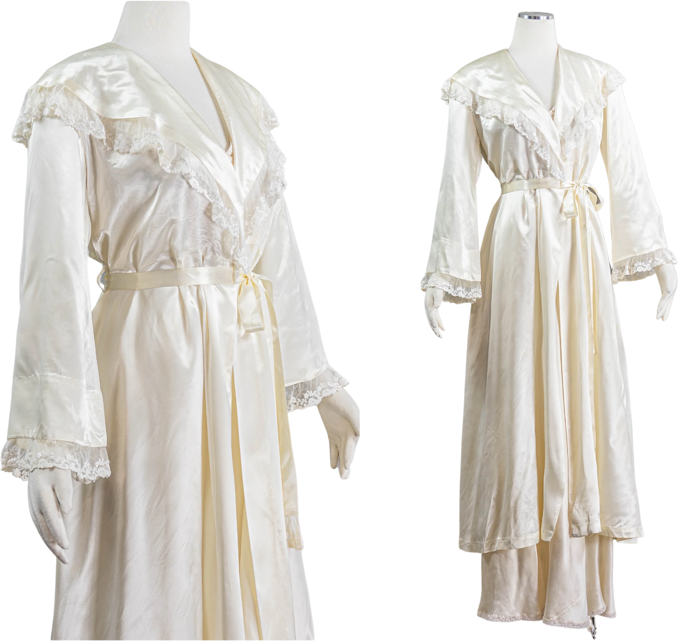 40s Lovely White Rayon Satin Peignoir Robe Wrap Style