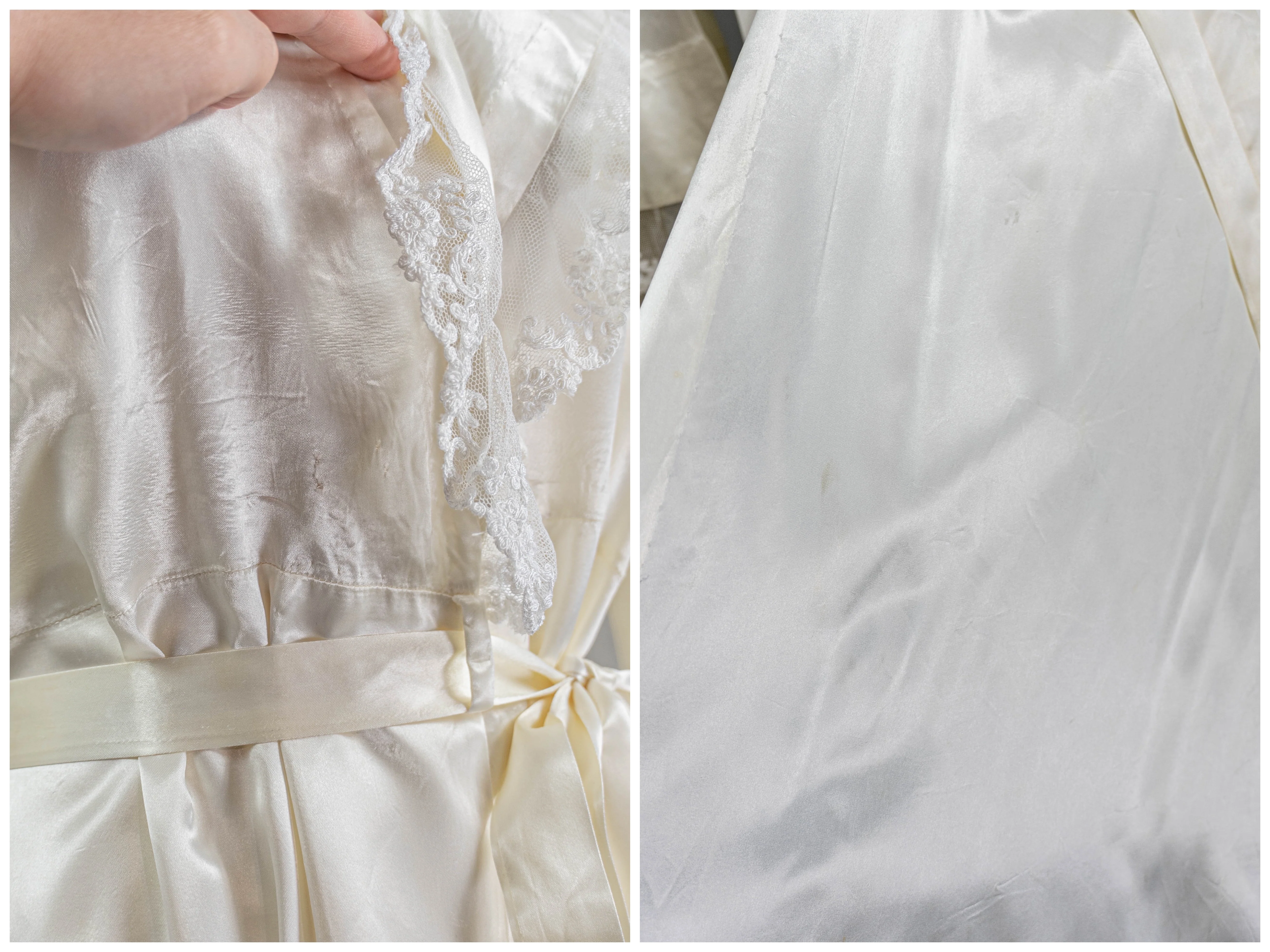 40s Lovely White Rayon Satin Peignoir Robe Wrap Style - Image 12