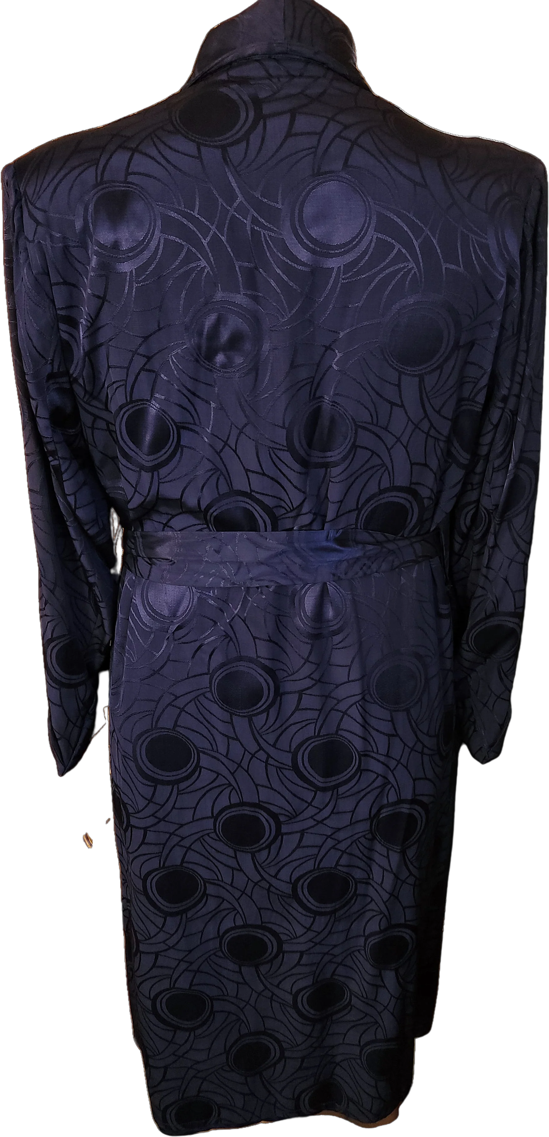 40s Mens Navy Blue Satin Dressing Robe Tassle Belt - Image 2