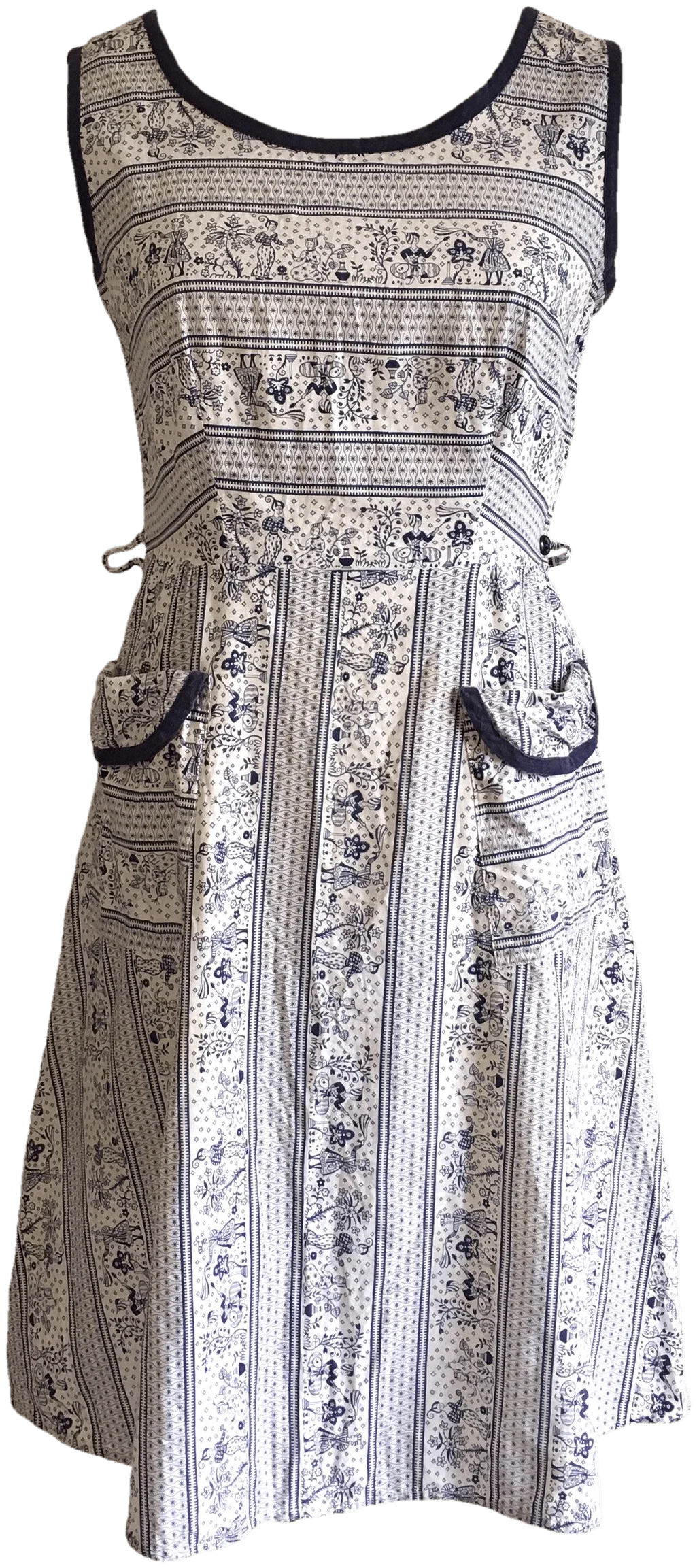 40's Navy and White Novelty Print House Dress
