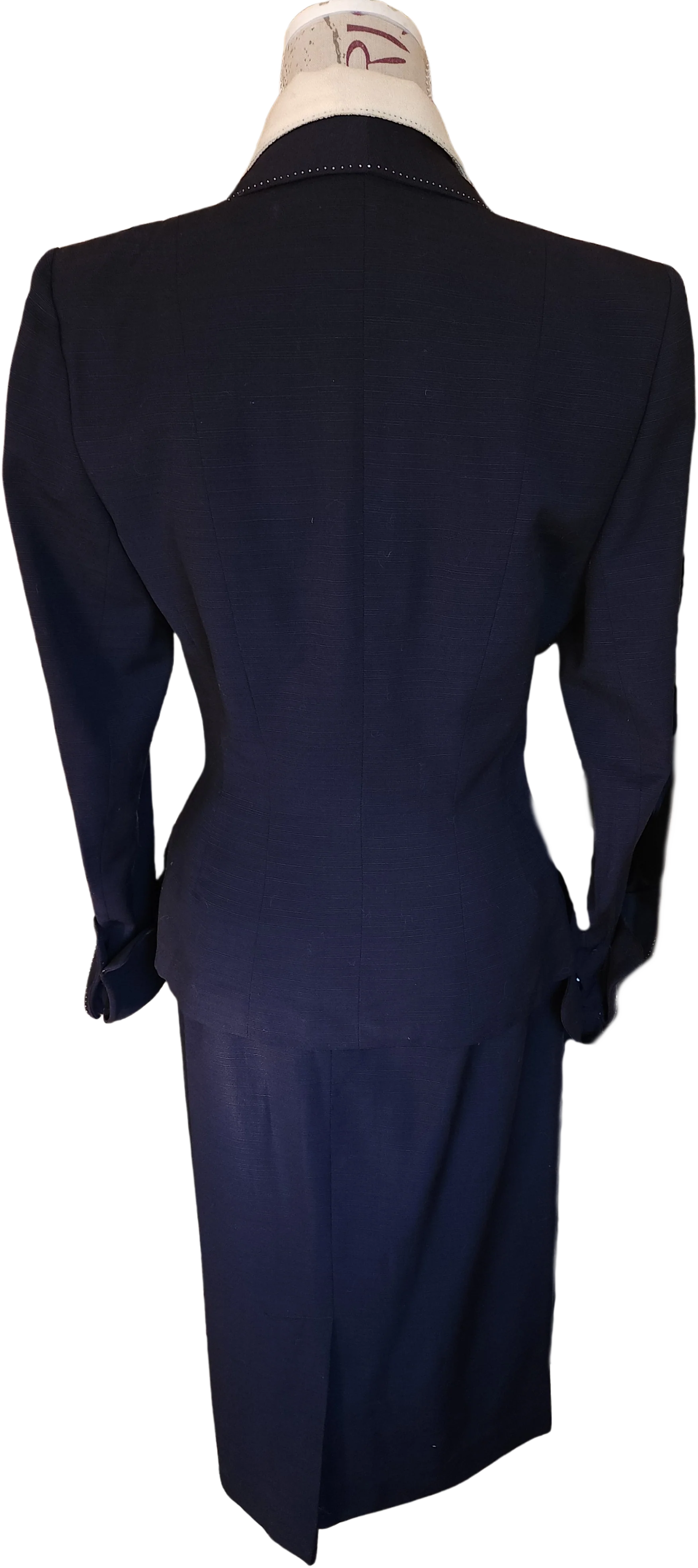 40s Navy Blue And White Detailed Skirt Suit By Charlottes Glendale California - Image 2