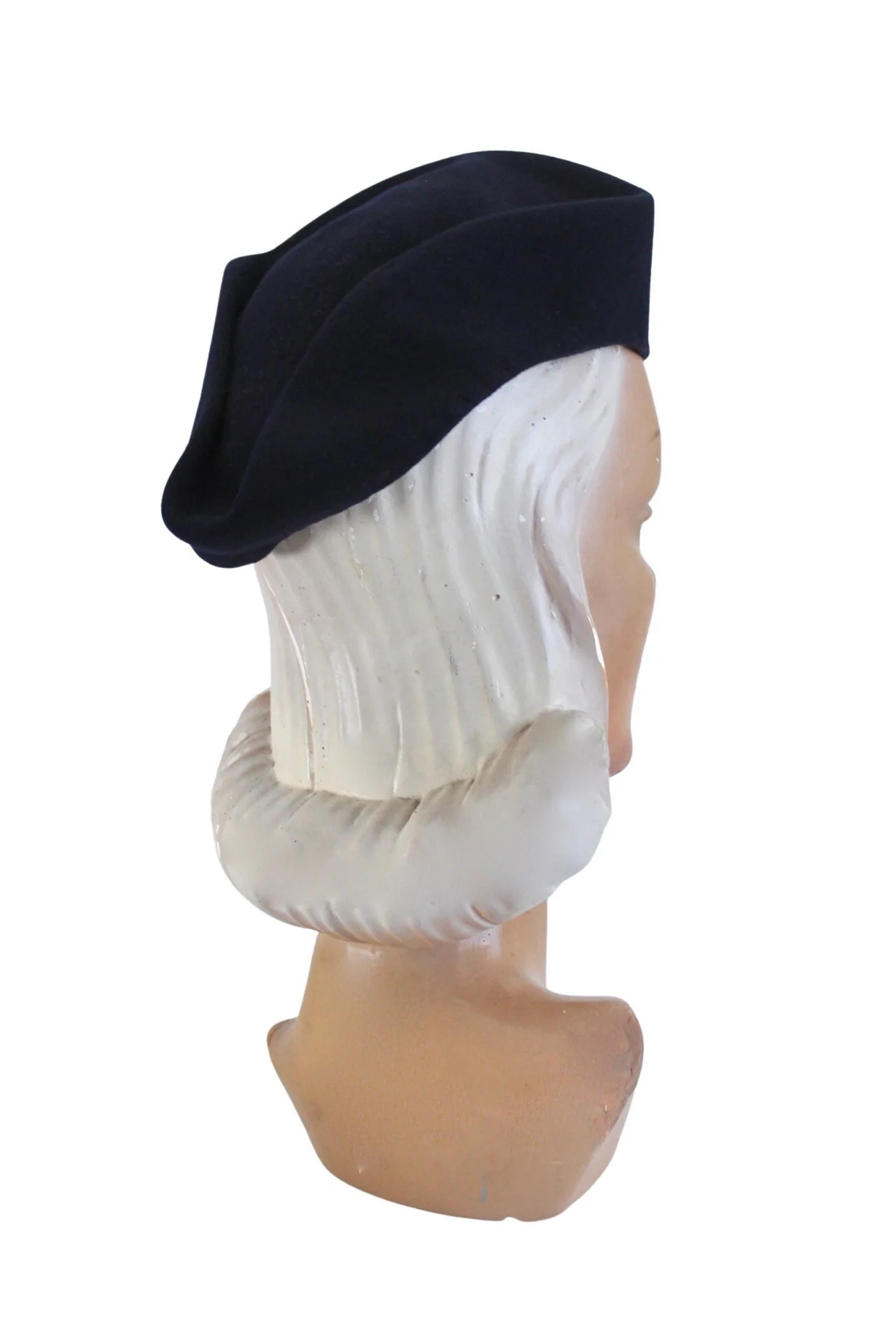40s Navy Blue Tricorn Tilt Hat with Rhinestone Fan Detail - Image 6