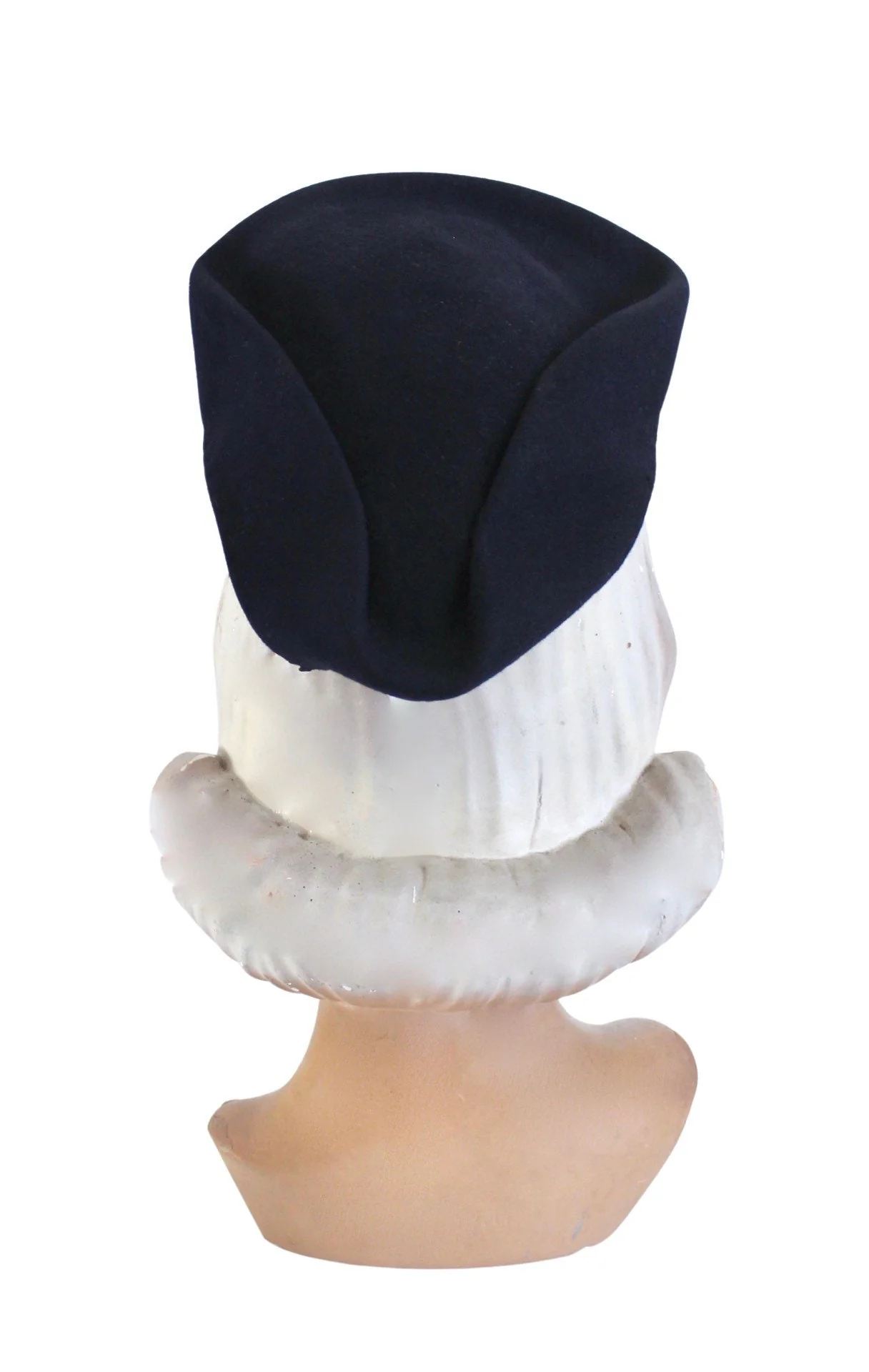 40s Navy Blue Tricorn Tilt Hat with Rhinestone Fan Detail - Image 8