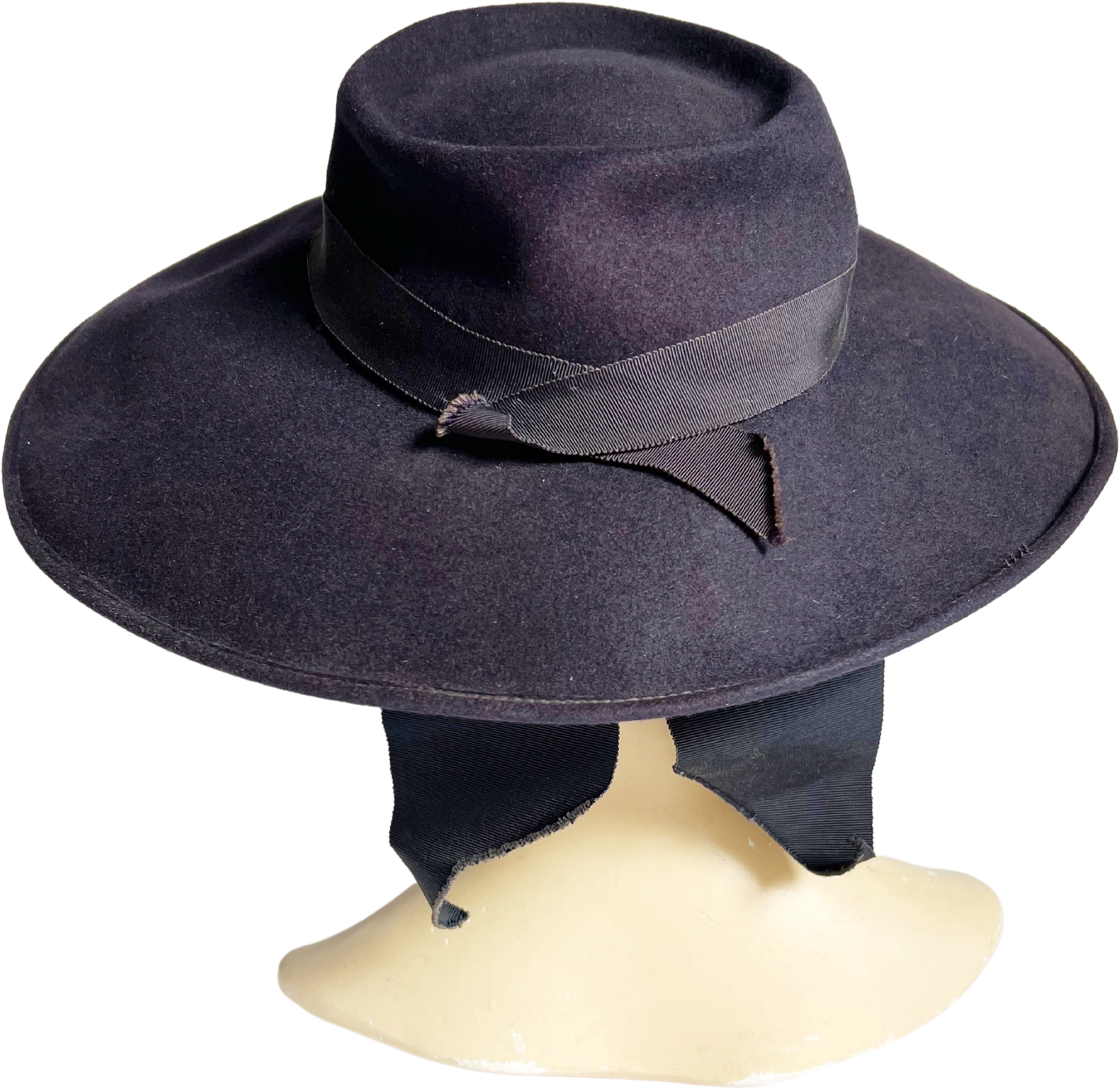 40s Navy Blue Wide Brim Felt Hat - Image 2