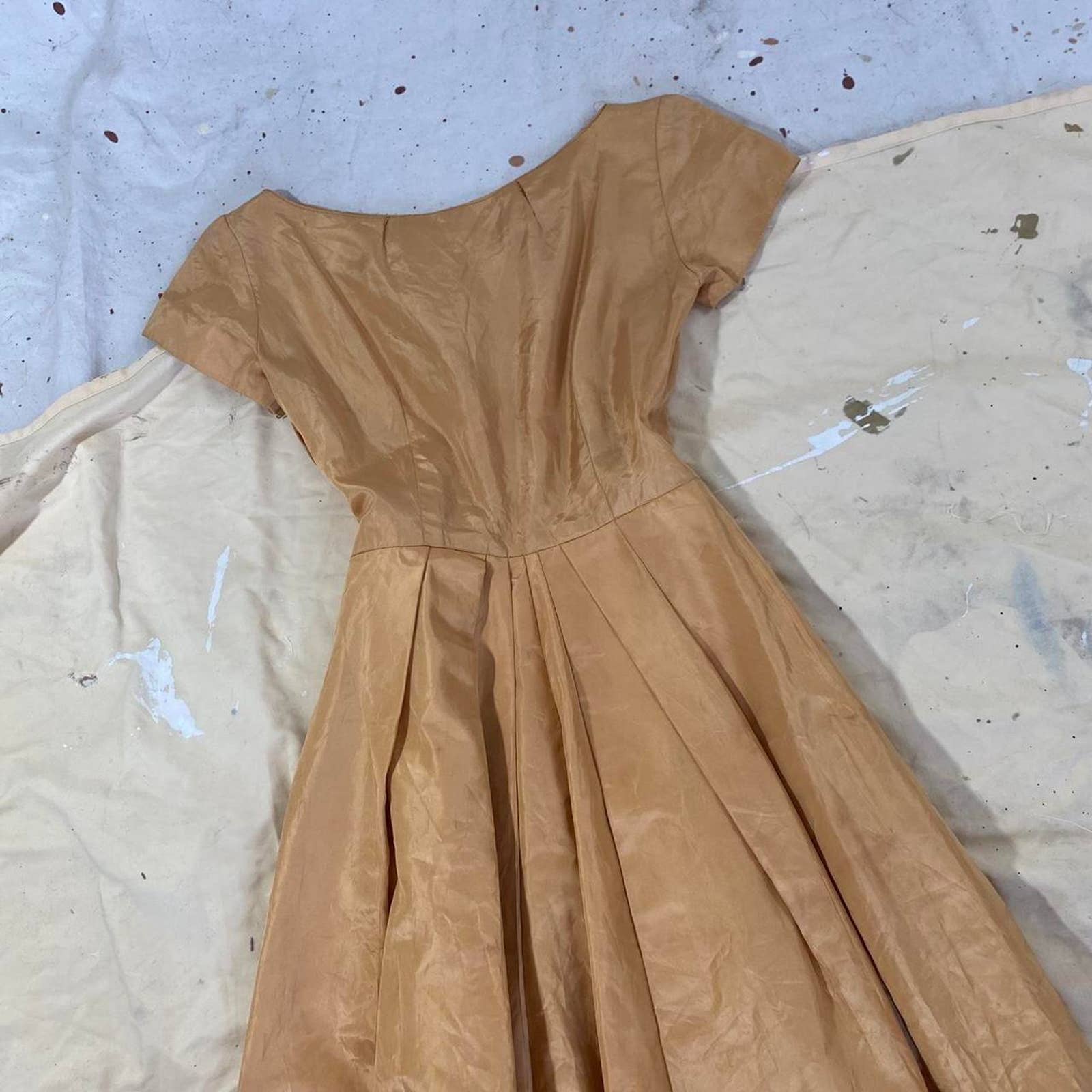 40s Ochre Taffeta Cocktail Dress - Image 2