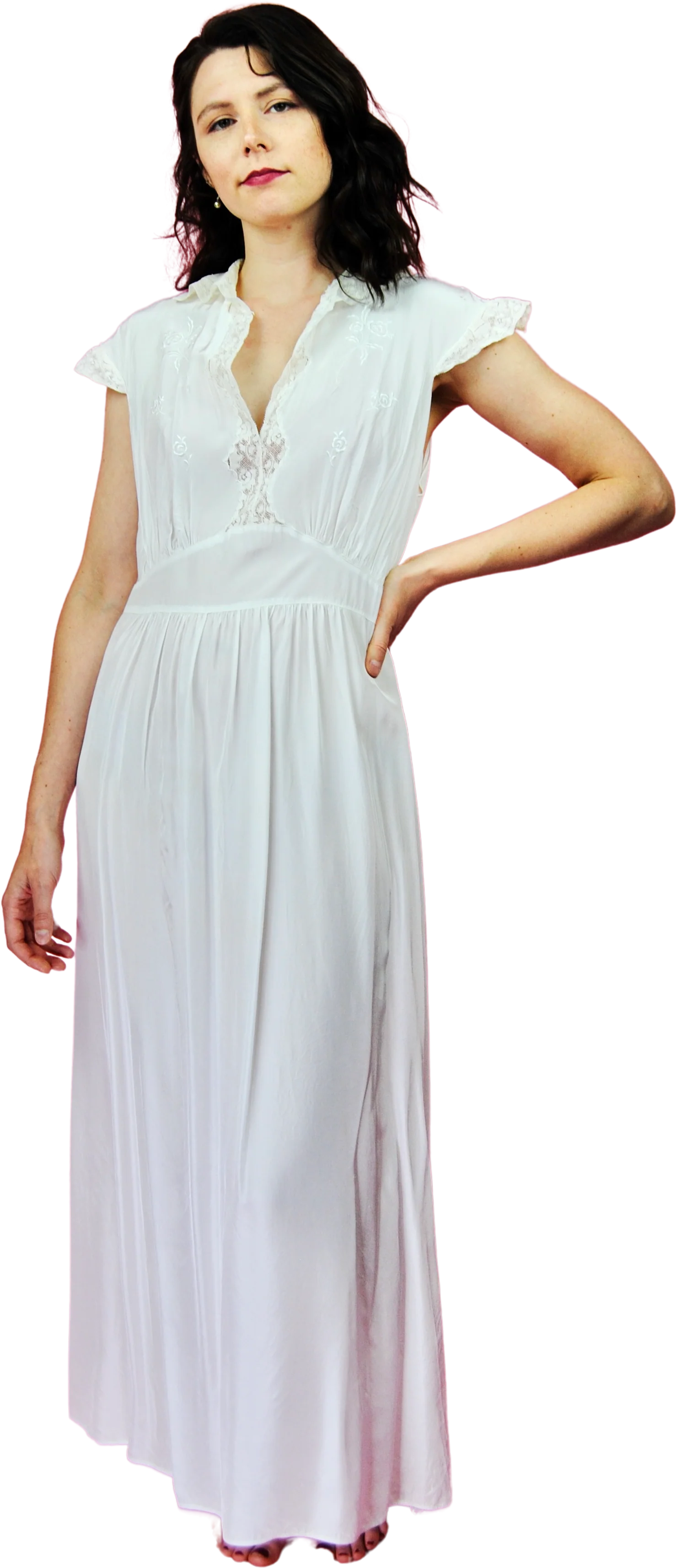 40s Off White Bridal Night Gown With Lace Detailing By Trillium