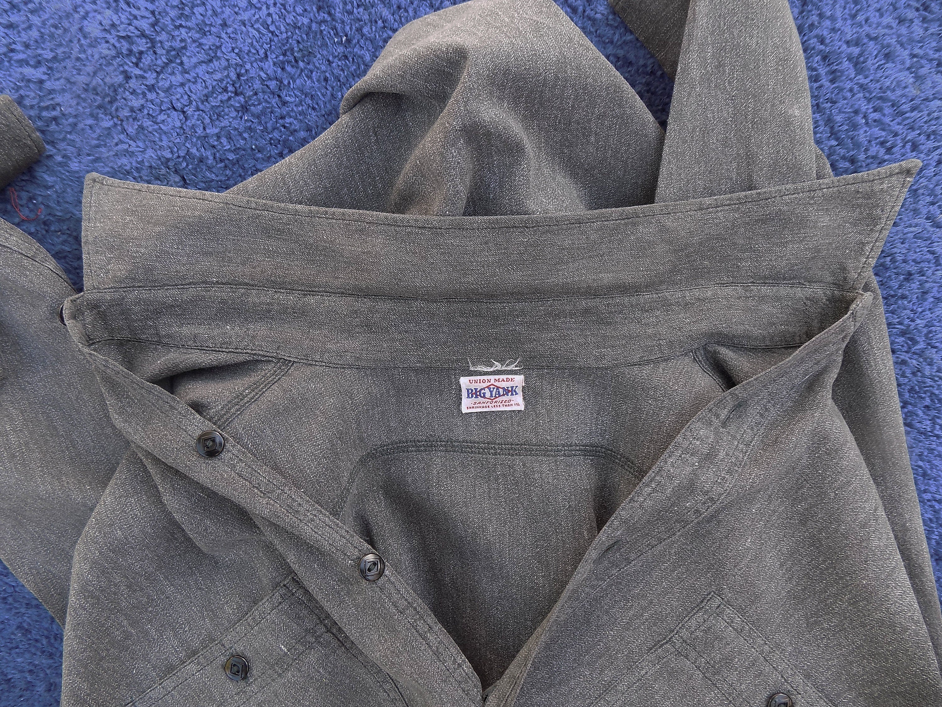40s Original Rare Large Big Yank Work Shirt Gray Salt and Pepper Chambray - Image 4
