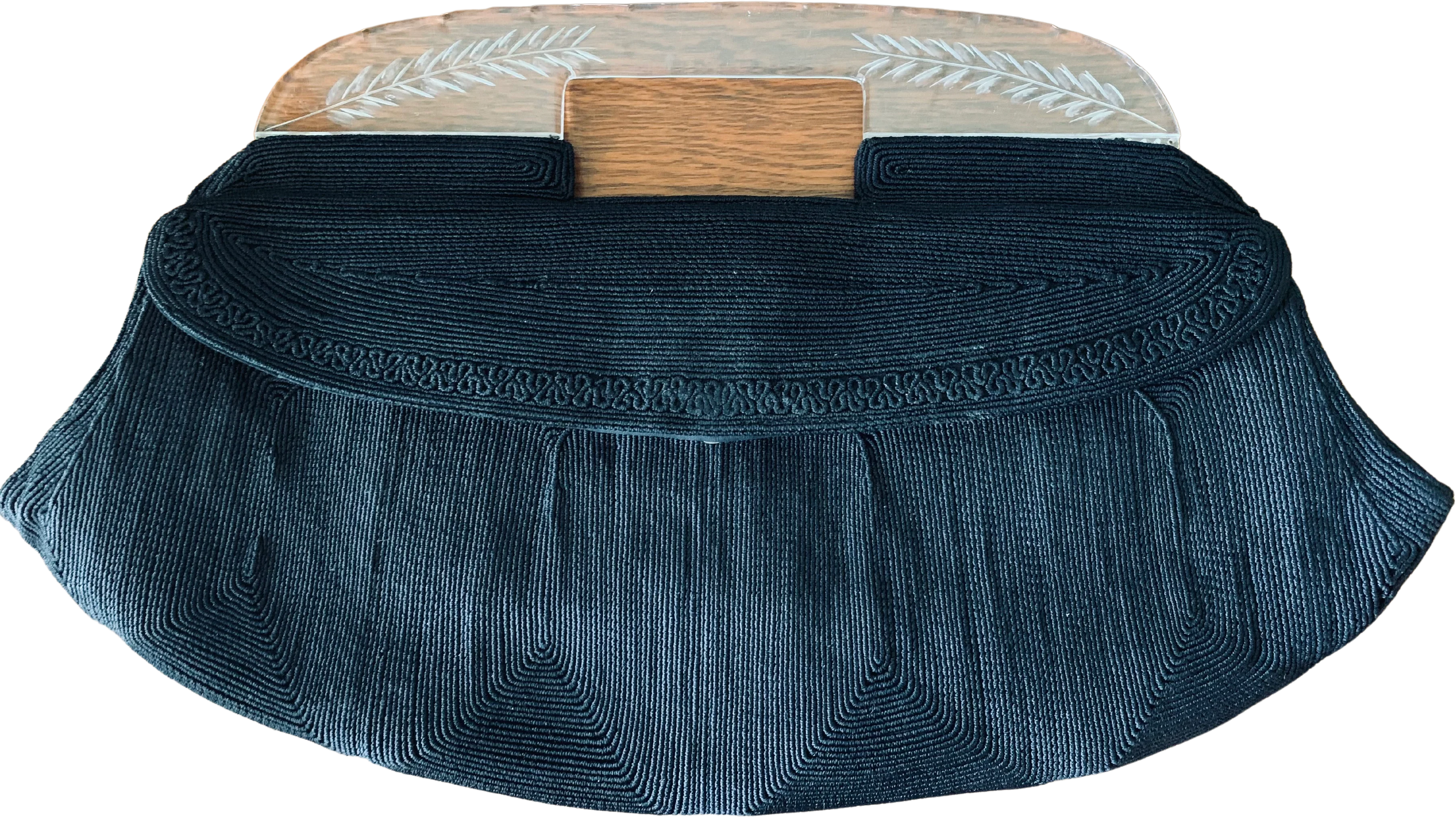 40s Oversize Black Corde Clutch Etched Lucite Handle By Posner Genuine Corde