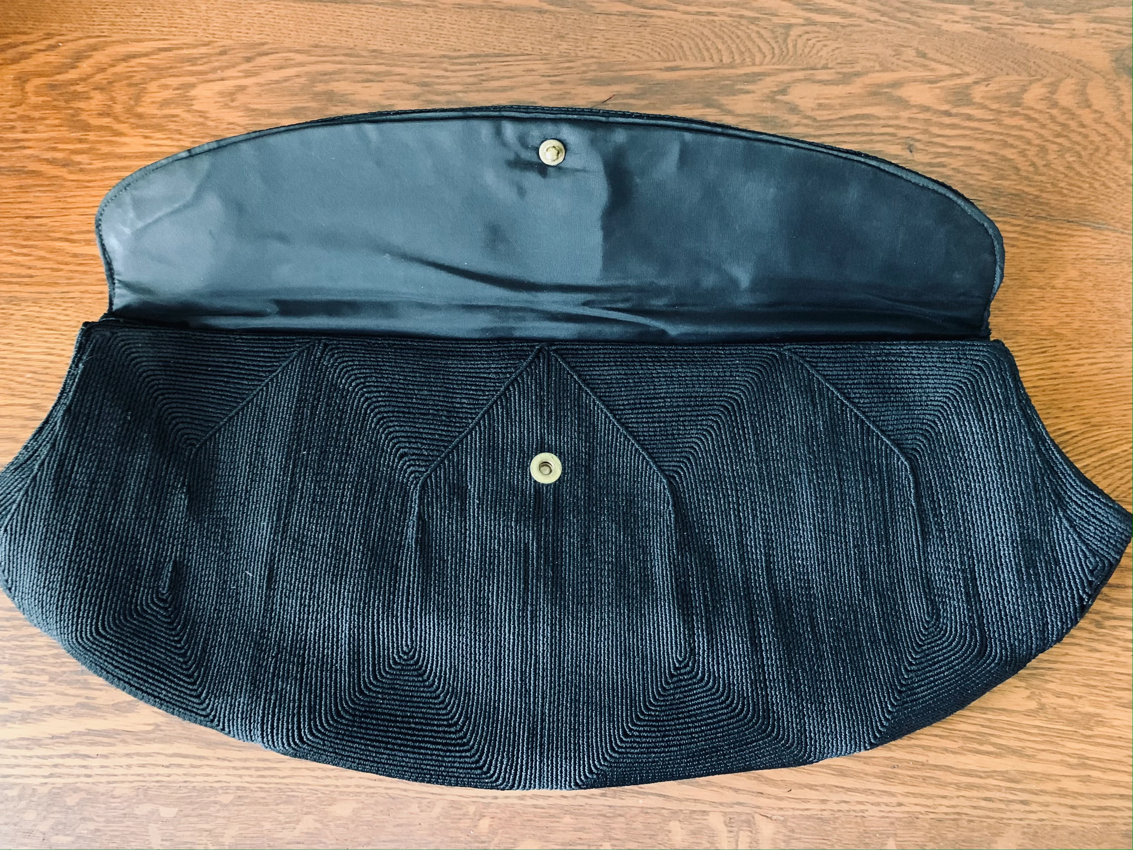 40s Oversize Black Corde Clutch Etched Lucite Handle By Posner Genuine Corde - Image 6