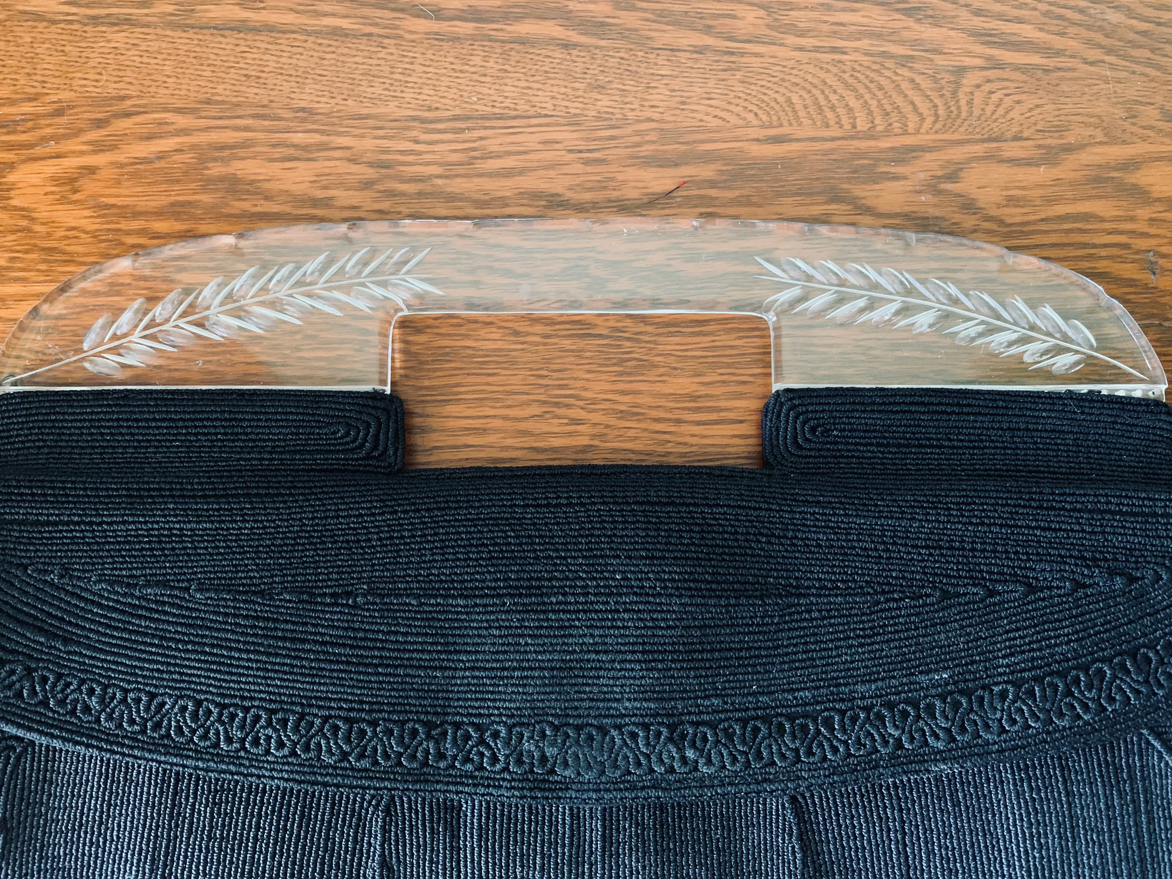 40s Oversize Black Corde Clutch Etched Lucite Handle By Posner Genuine Corde - Image 8