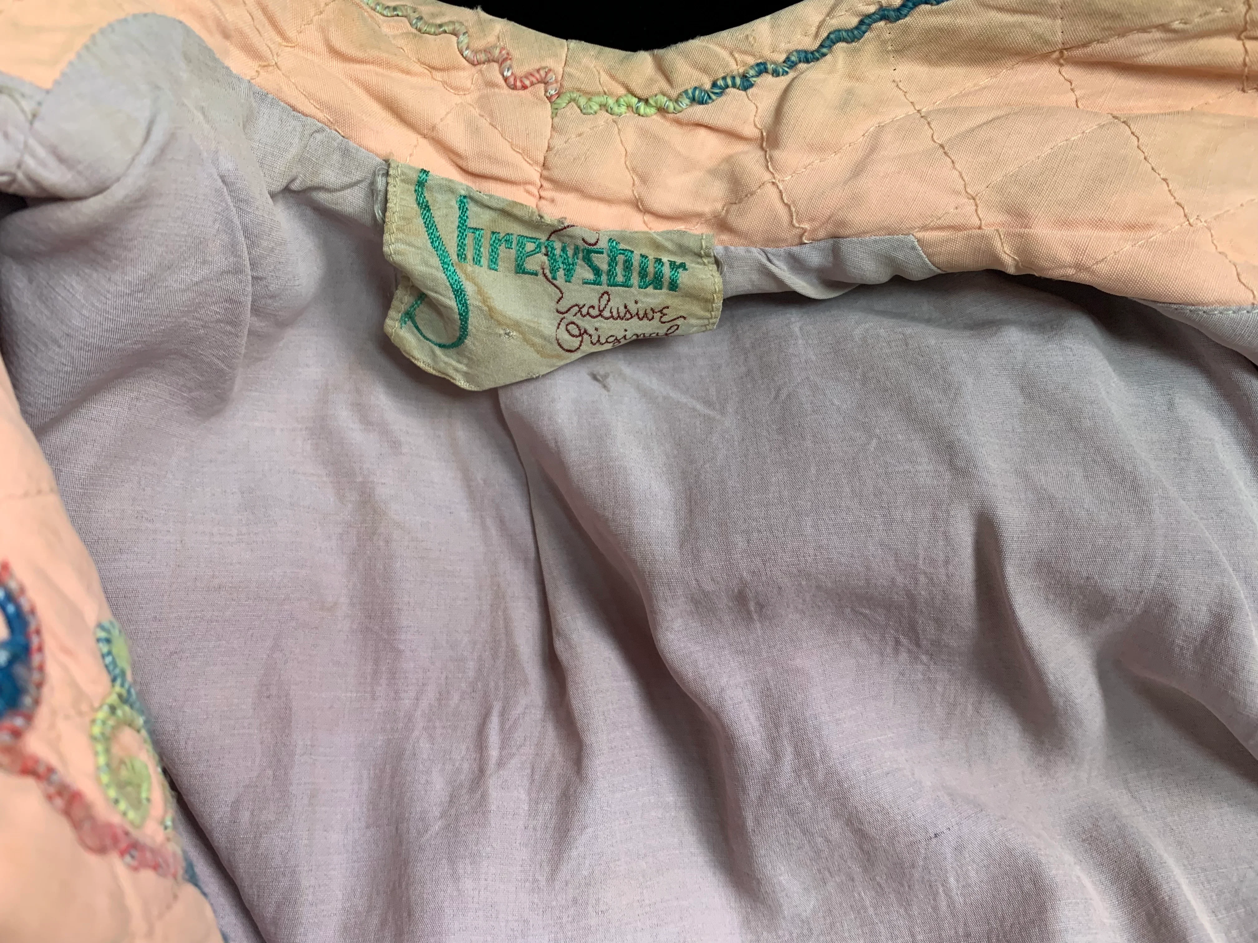 40s Peach Quilted Knee Length Tie Robe Colorful Collar By Shrewshur Exclusive Original - Image 10