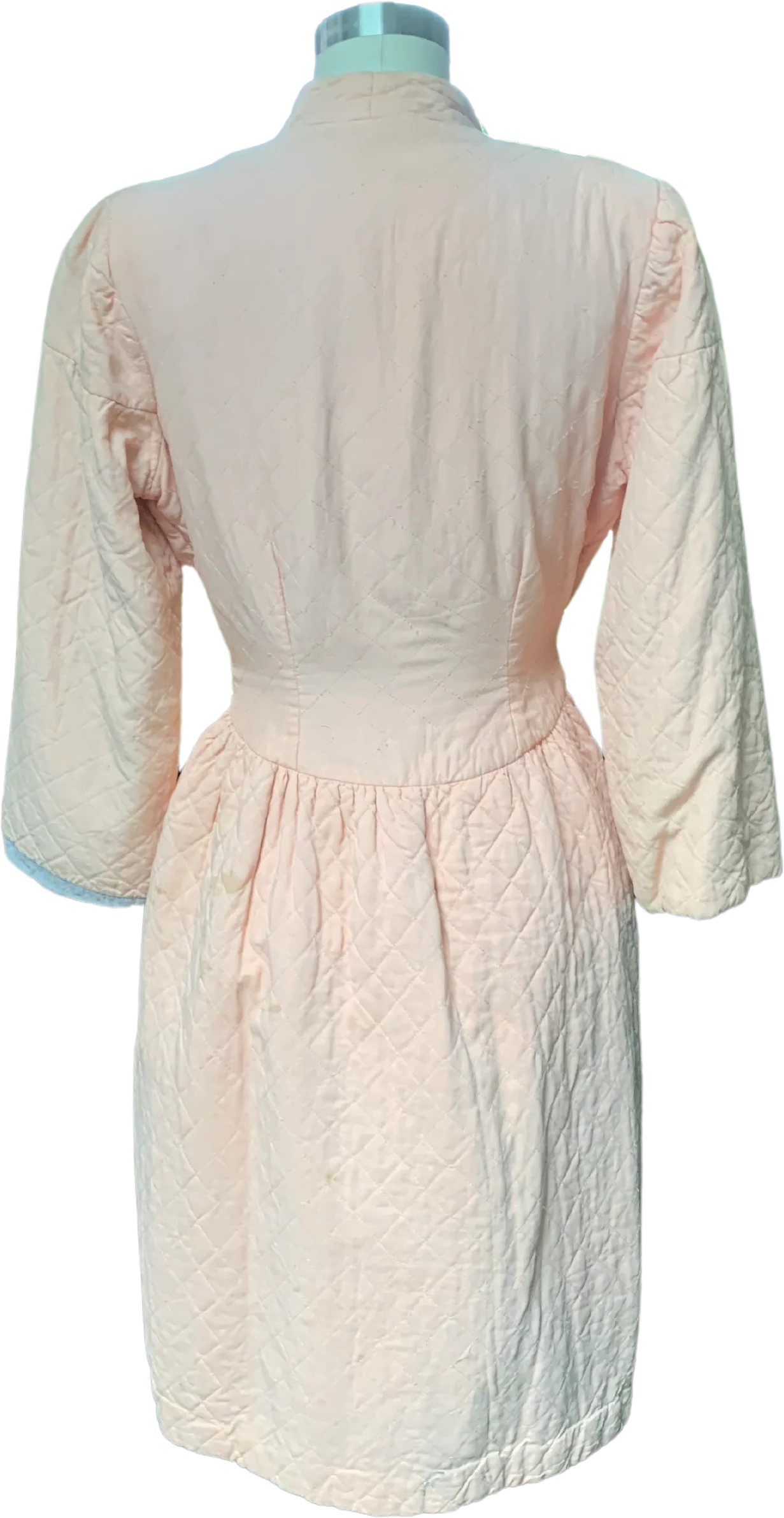 40s Peach Quilted Knee Length Tie Robe Colorful Collar By Shrewshur Exclusive Original - Image 2