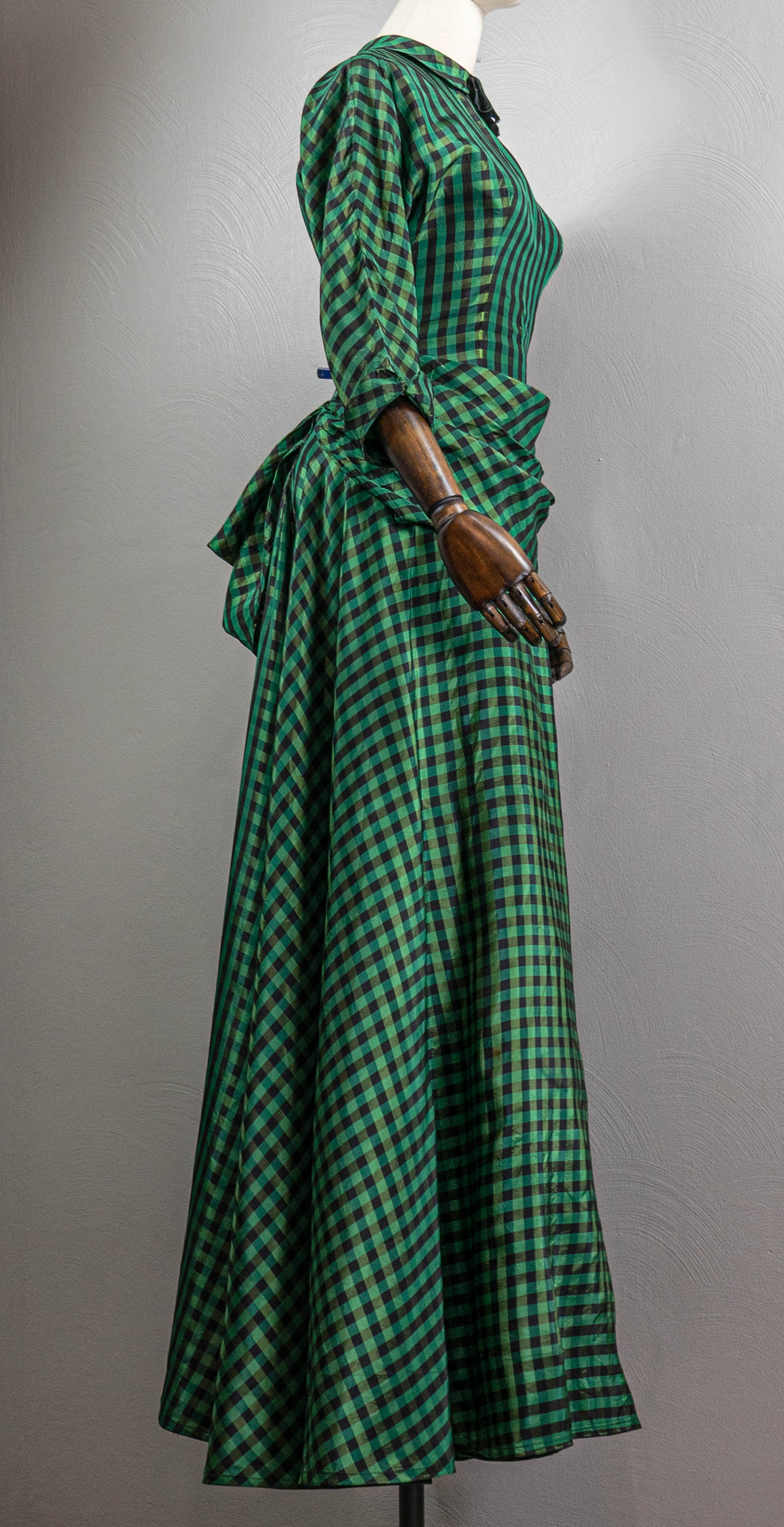 40s Plaid Taffeta Evening Gown Victorian Styled Bustle - Image 7