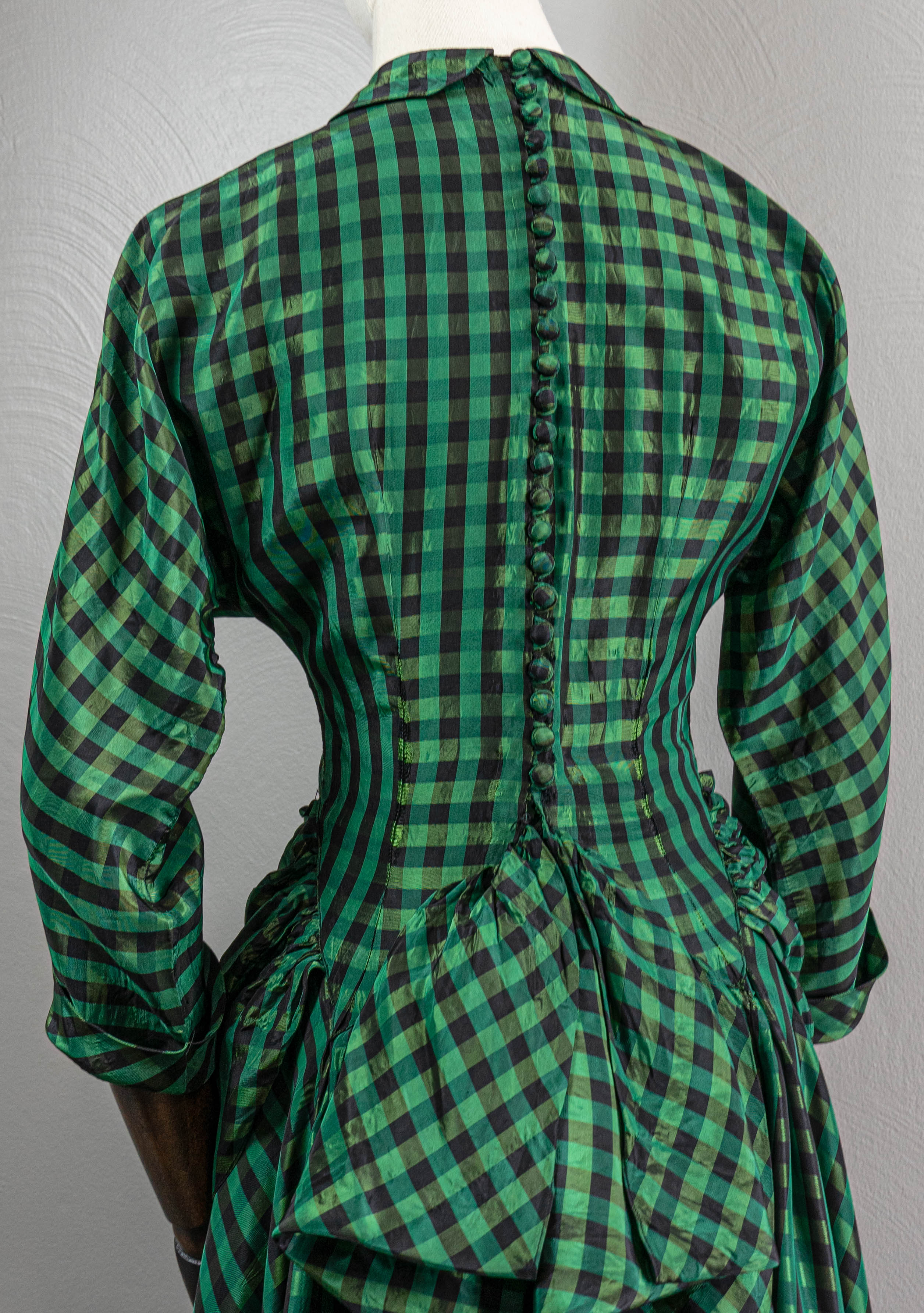 40s Plaid Taffeta Evening Gown Victorian Styled Bustle - Image 8