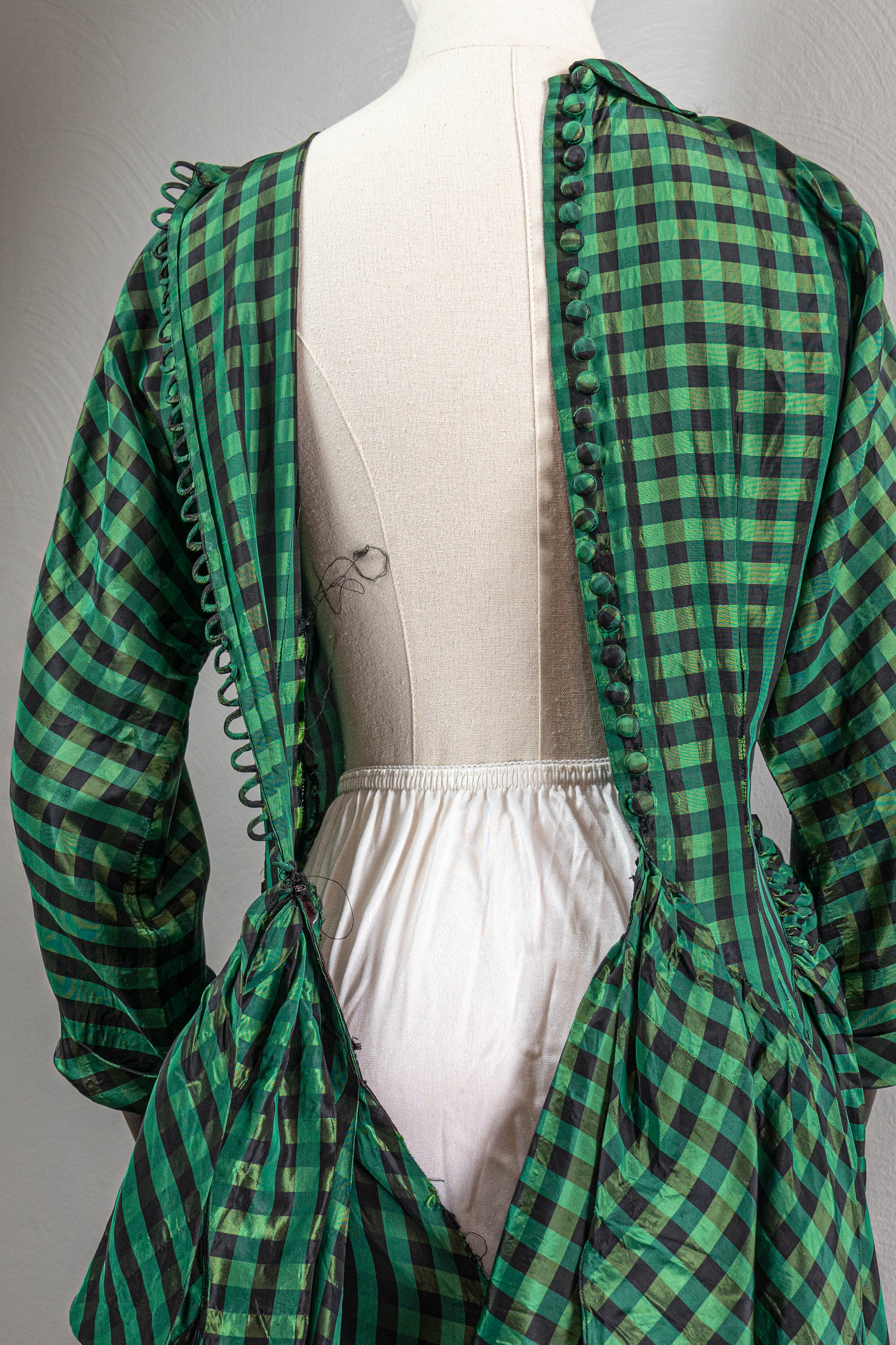 40s Plaid Taffeta Evening Gown Victorian Styled Bustle - Image 9