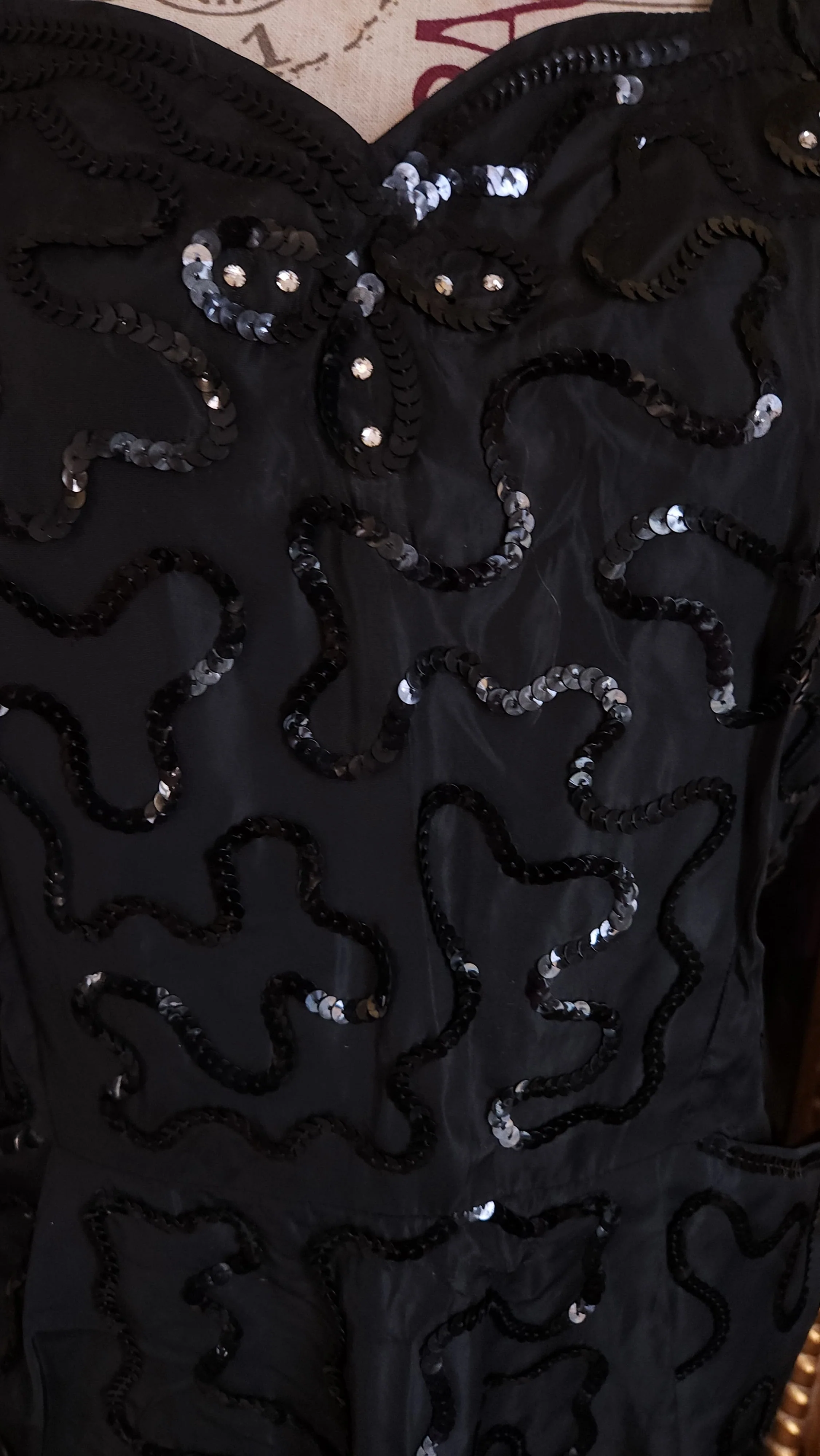 40s Plus Size Black Sequin Taffeta Dress - Image 6