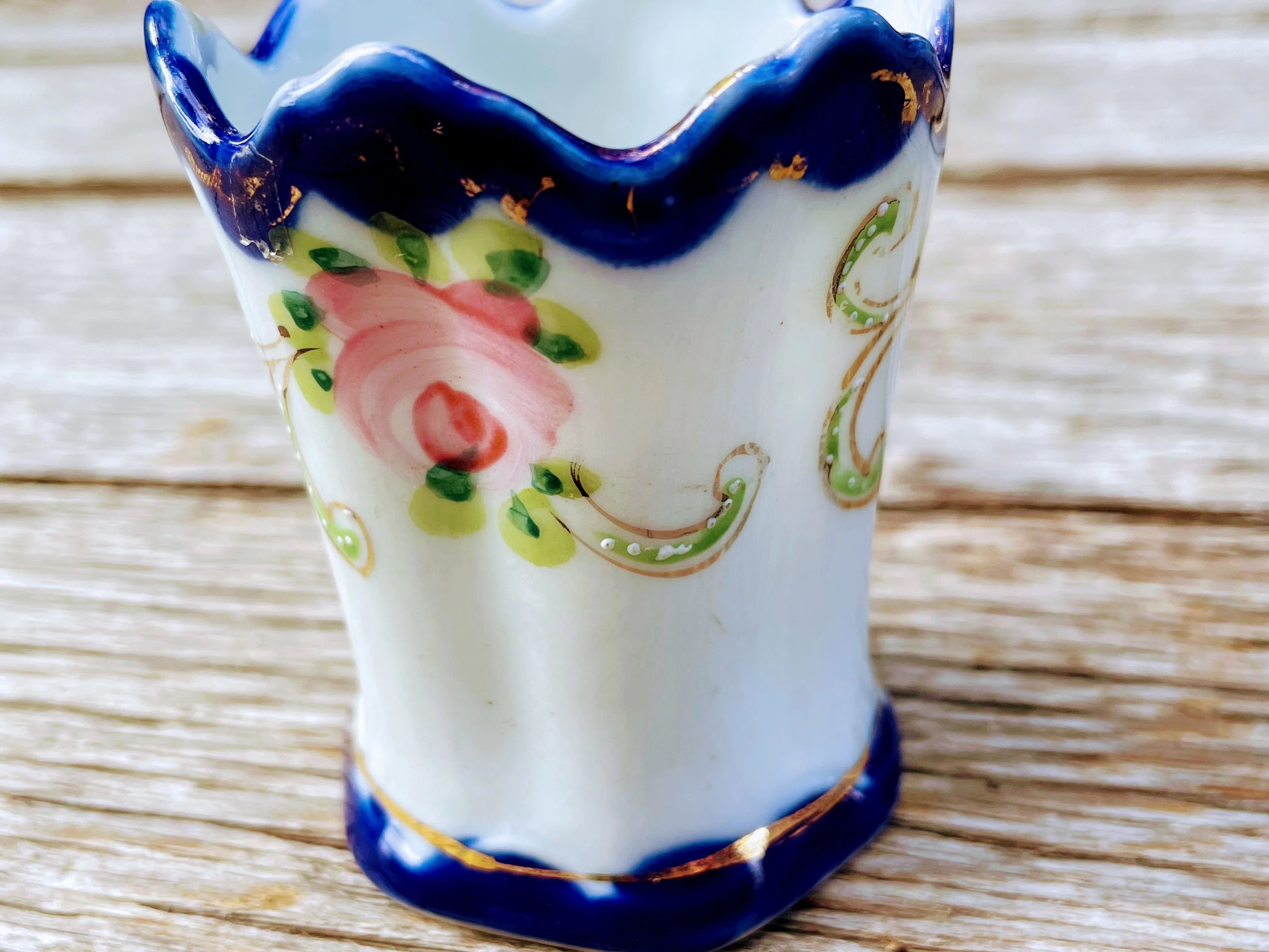 40s Porcelain Handpainted Floral Toothpick Holder - Image 6