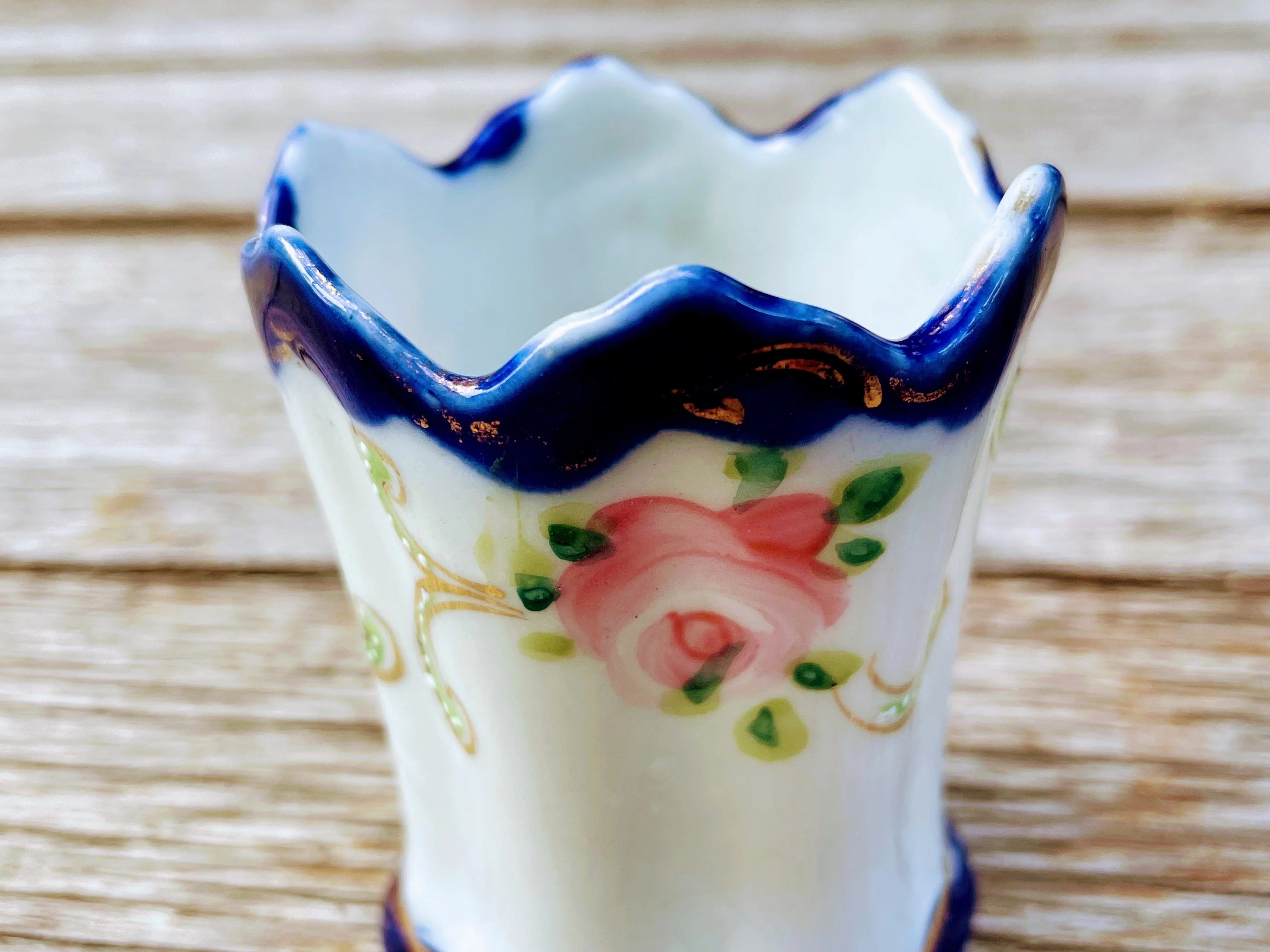 40s Porcelain Handpainted Floral Toothpick Holder - Image 8