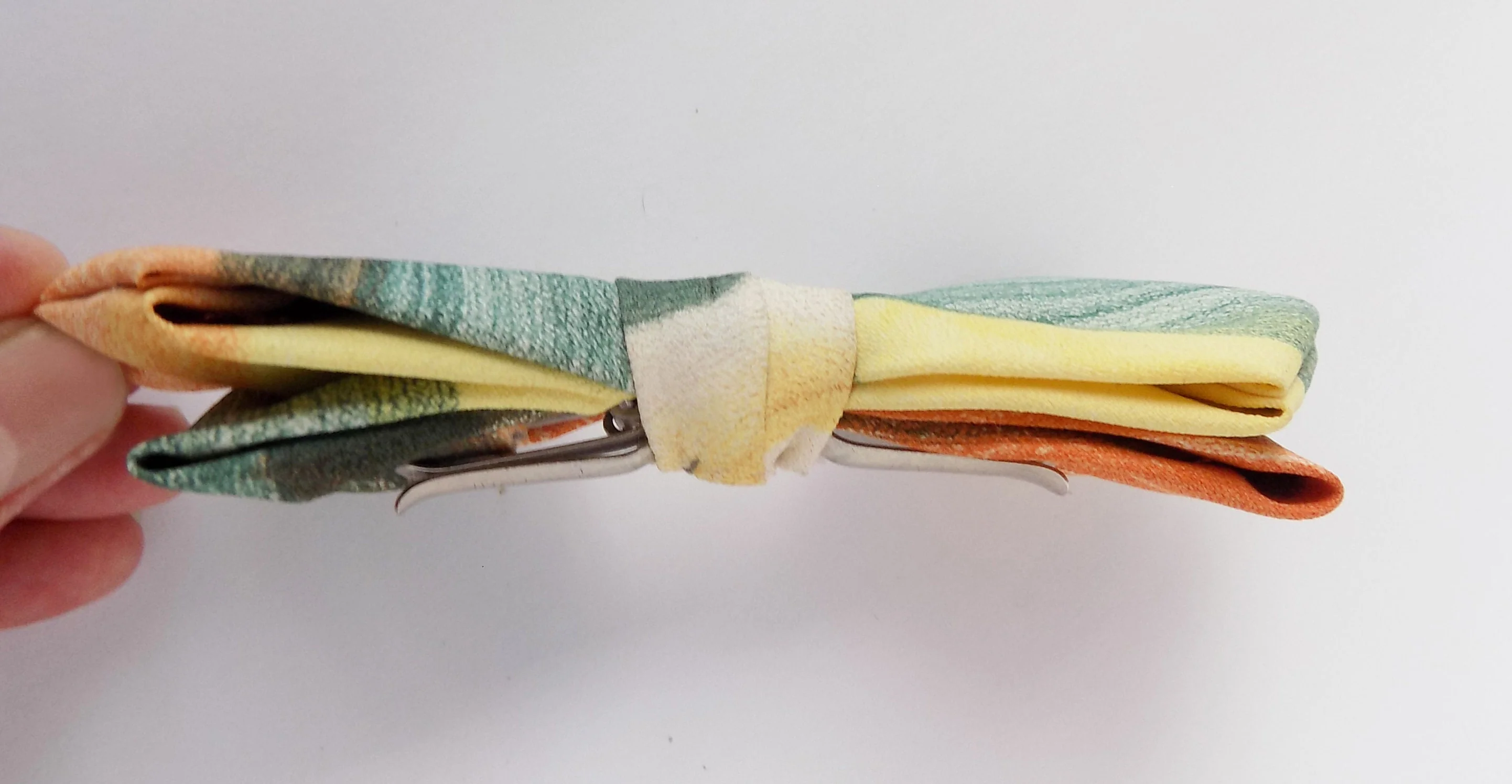 40s Rare Hand Painted Bow Tie Rayon Orange Green Yellow New York Art Deco Hollywood - Image 3