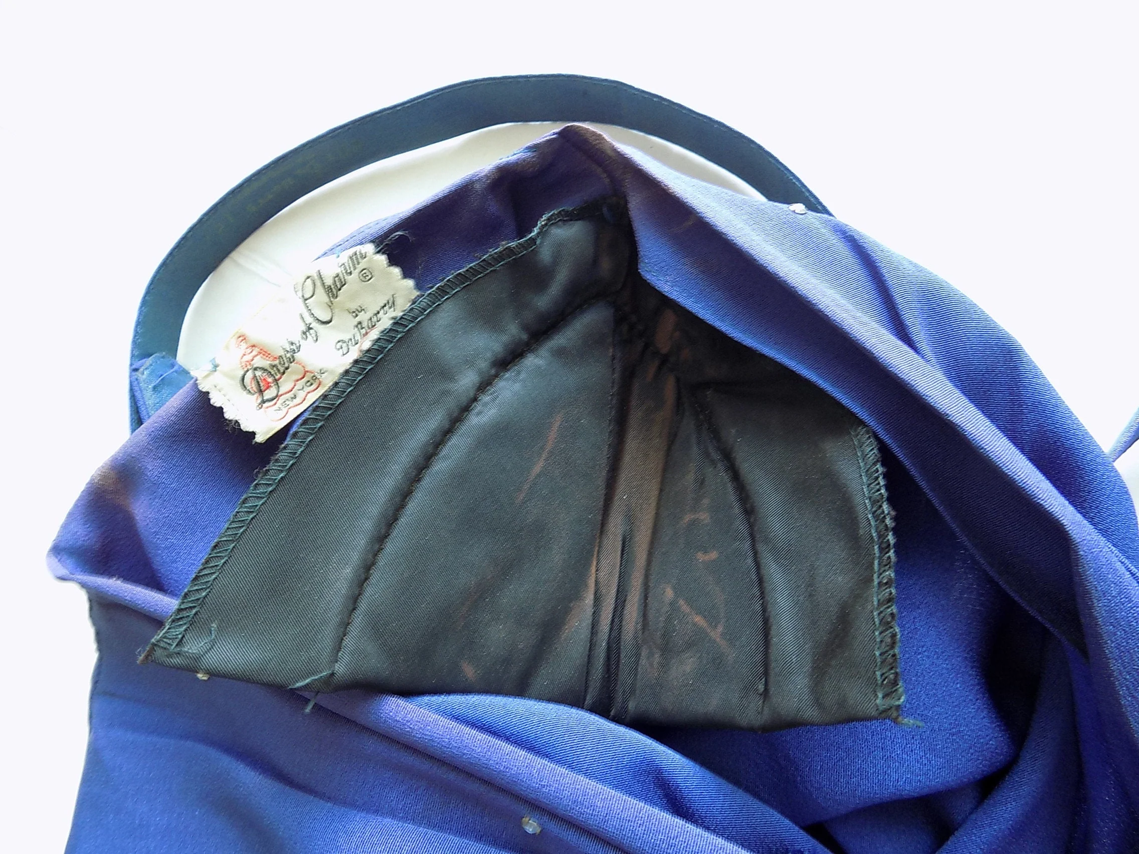 40s Rhinestone Studded Midnight Blue Rayon Gown with Batwing Sleeves by Dubarry of New York Dress of Charm by Dubarry Of New York - Image 10