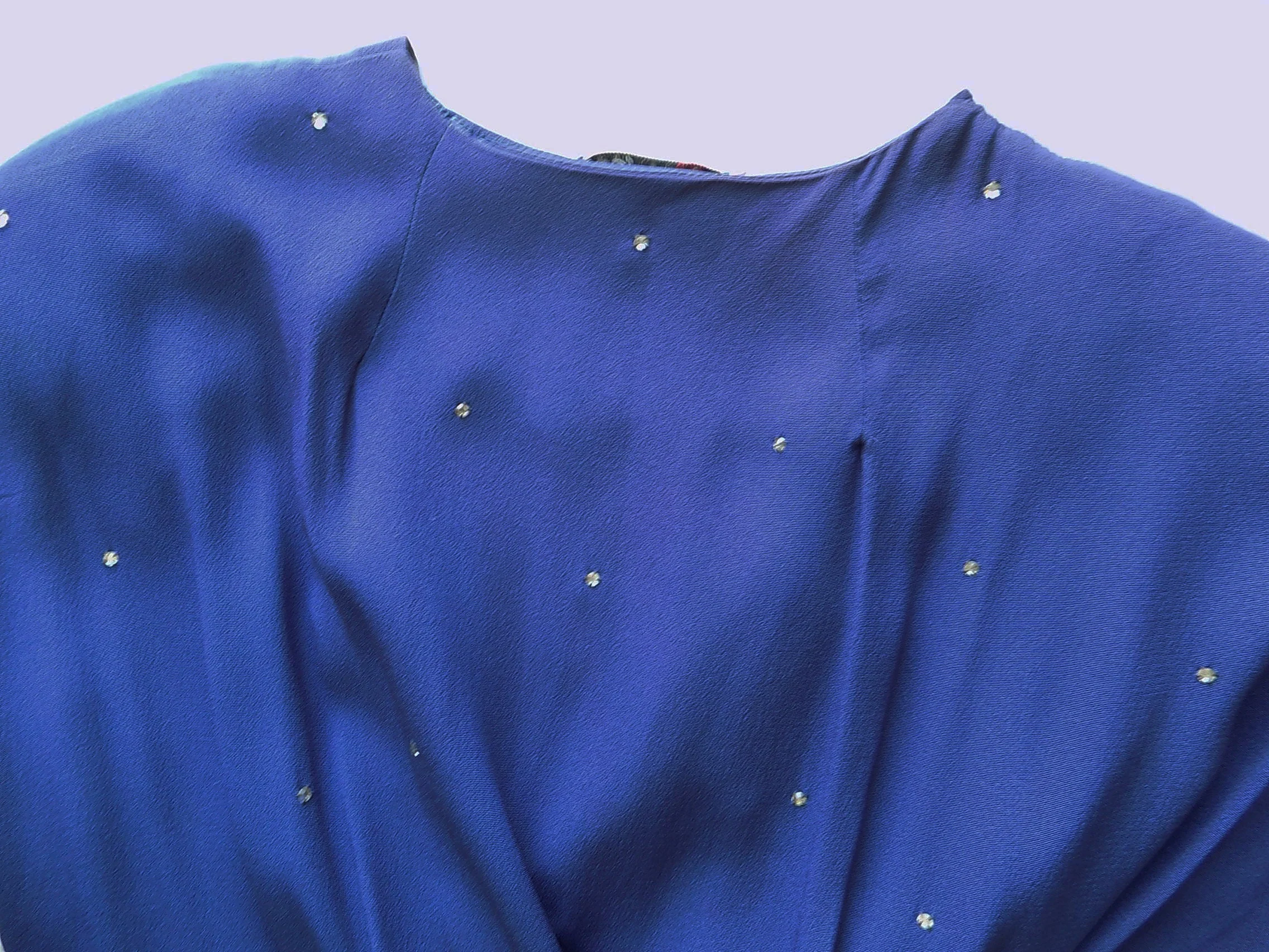 40s Rhinestone Studded Midnight Blue Rayon Gown with Batwing Sleeves by Dubarry of New York Dress of Charm by Dubarry Of New York - Image 5