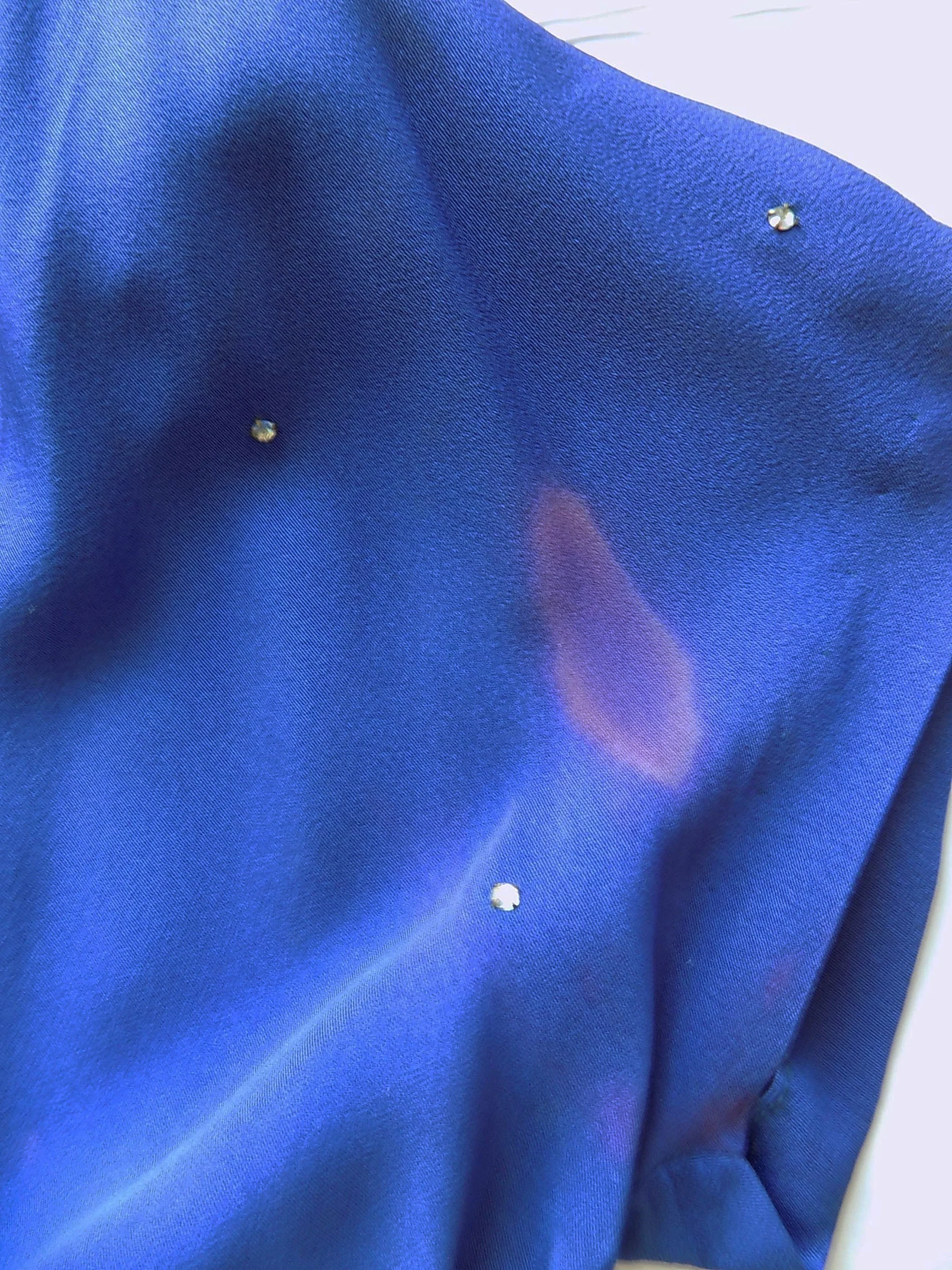 40s Rhinestone Studded Midnight Blue Rayon Gown with Batwing Sleeves by Dubarry of New York Dress of Charm by Dubarry Of New York - Image 8