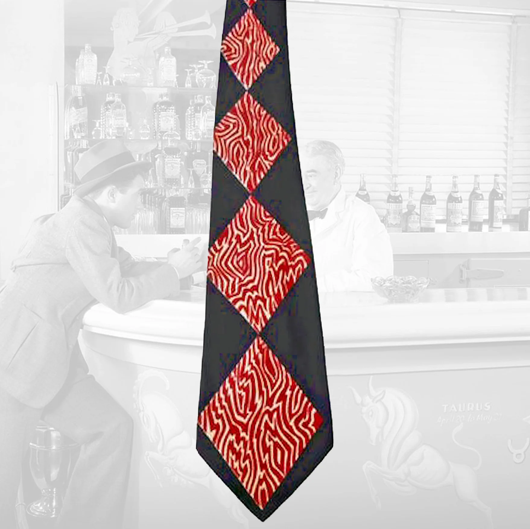 40s Silk Necktie Mid Width Tie With Funky Abstract By Halle Bros. - Image 3