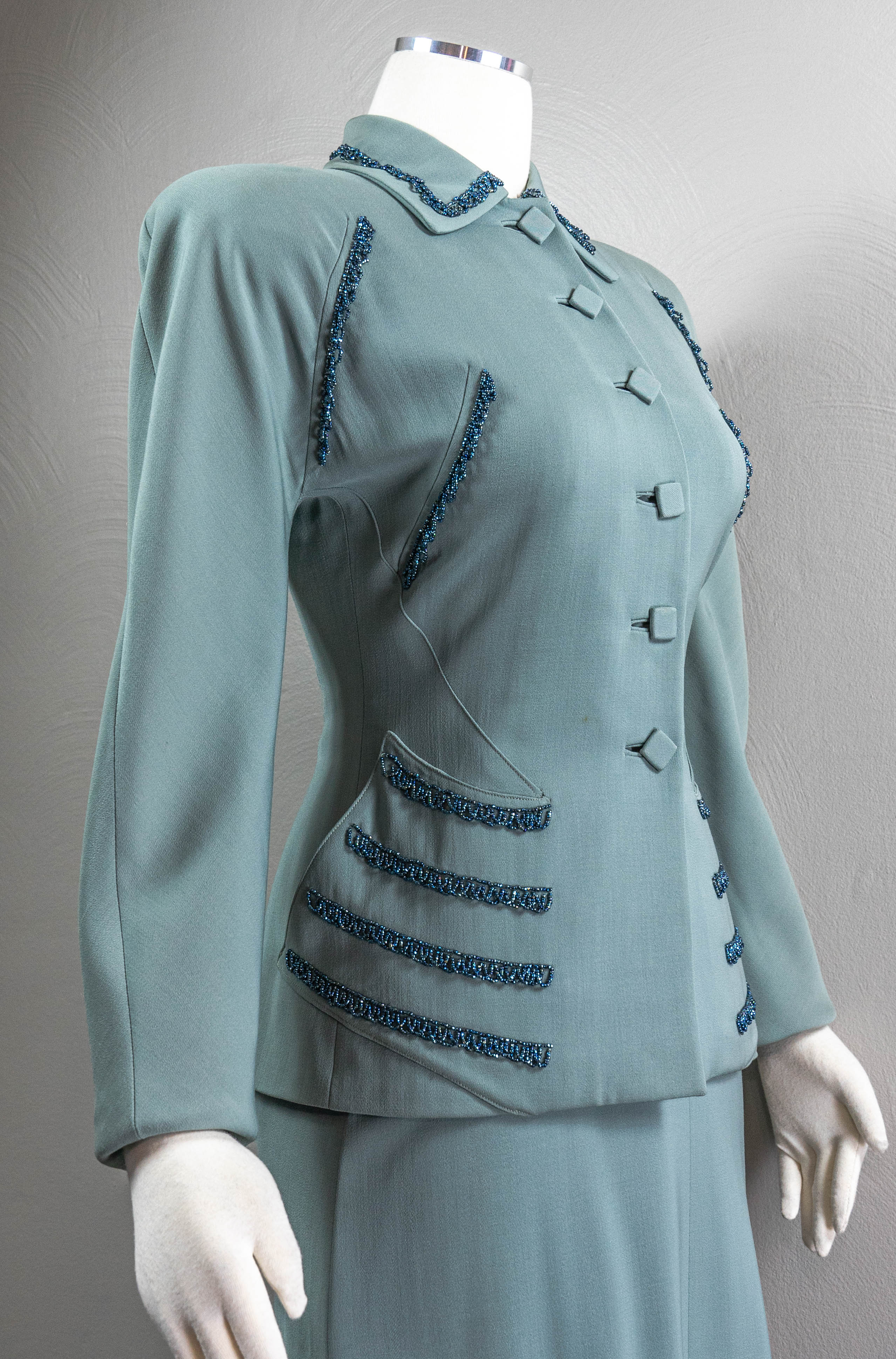 40s Skirt Suite Beaded Swag Fringe, Pencils Skirt By Tailored by Chas. Kupersmith Inc. - Image 7