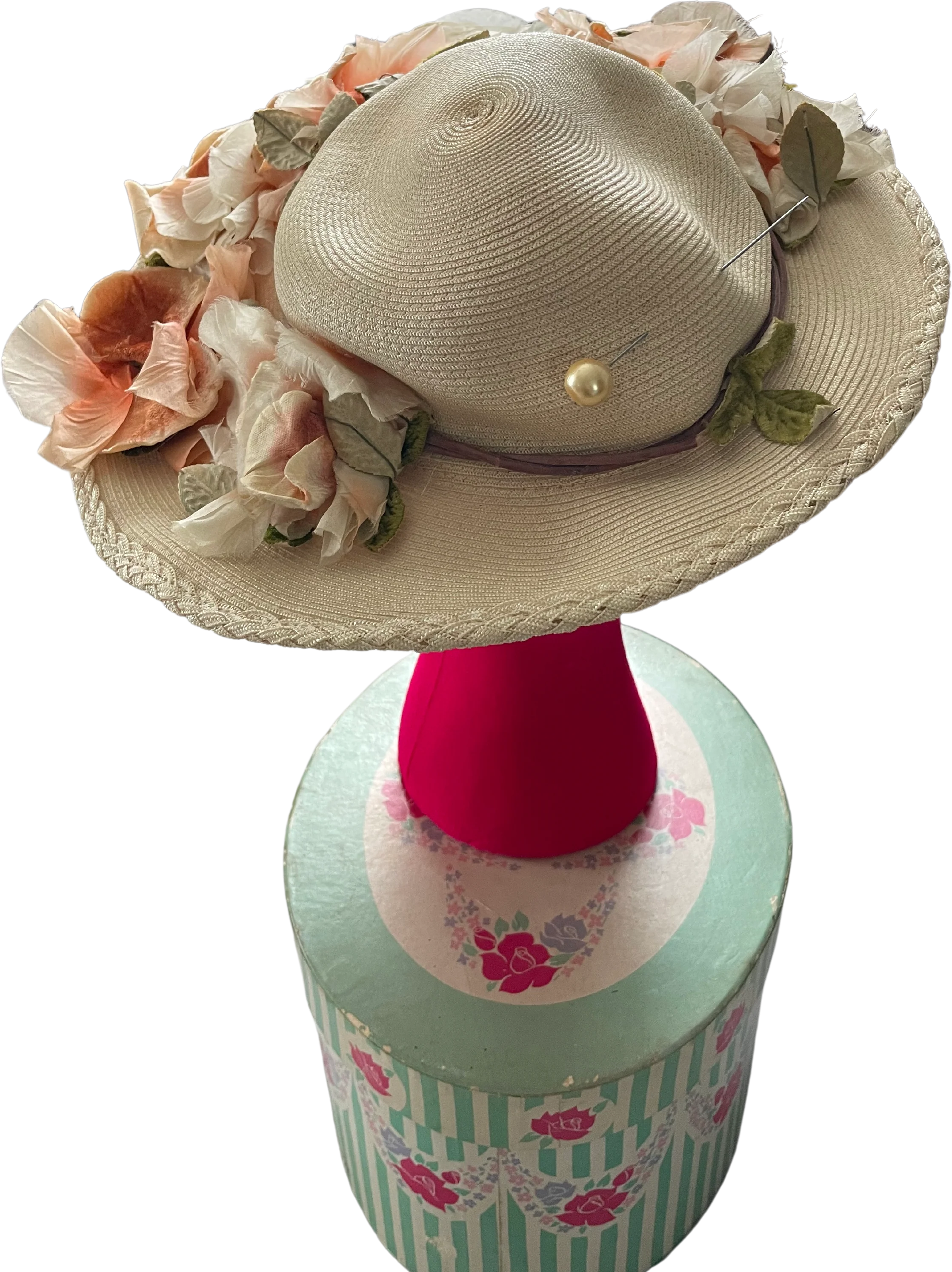 40s Straw Floral Tilt Hat