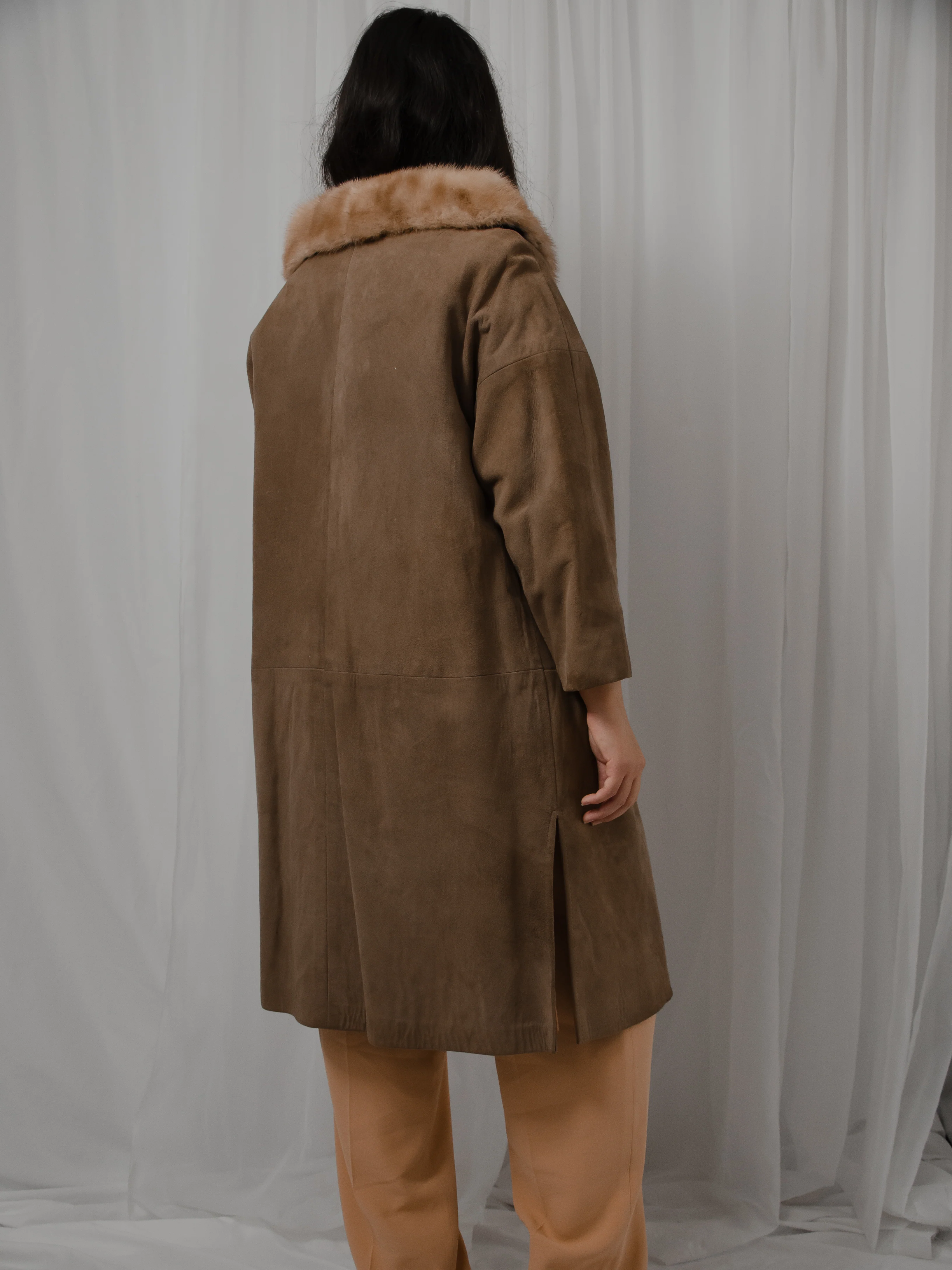 40s Suede And Mink Fur Longline Coat - Image 3