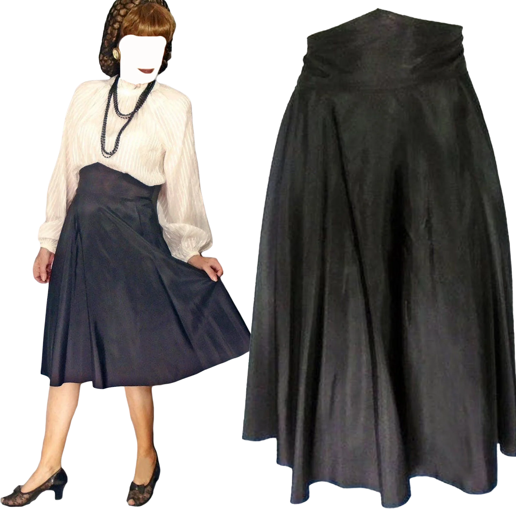 40s Taffeta Skirt High And Wide Waist, Swing Dancing