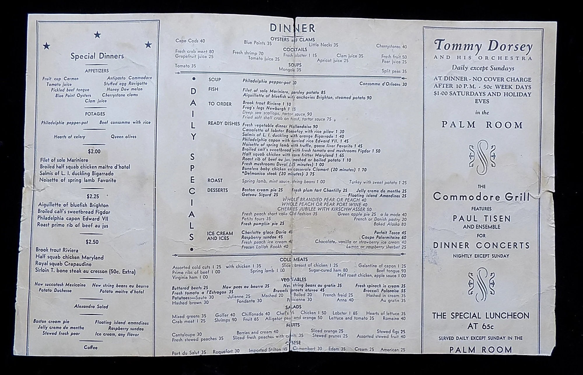 40s Tommy Dorsey Signature On An Art Deco Palm Room Menu N. Y.c., Big Band Sound Swing Era Tommy Dorsey Orchestra - Image 4