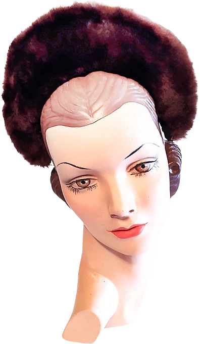 40s Vintage Brown Felt And Fur Tall Half Hat - Image 2