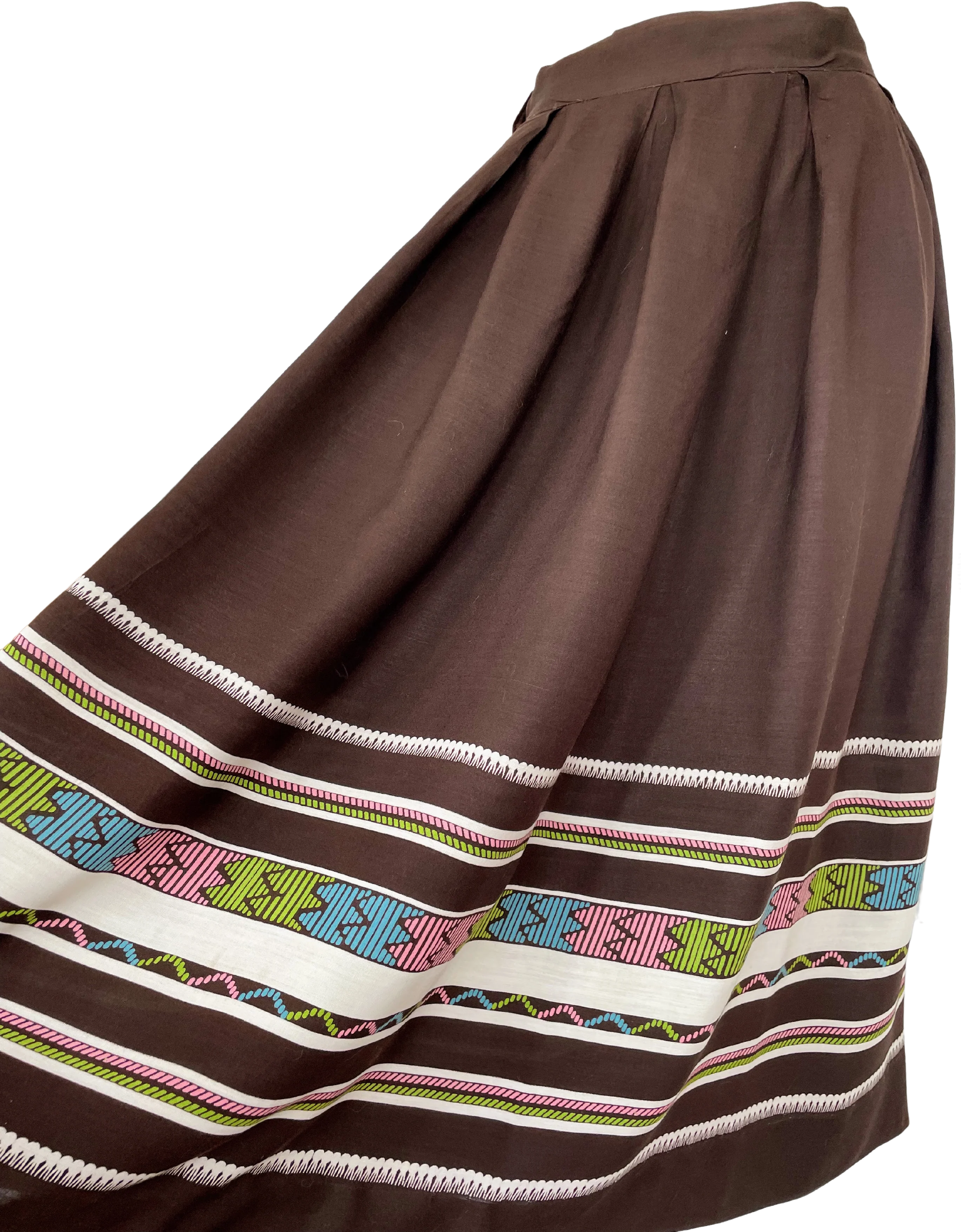 40s Vintage Skirt Brown Striped Bottom Full Style