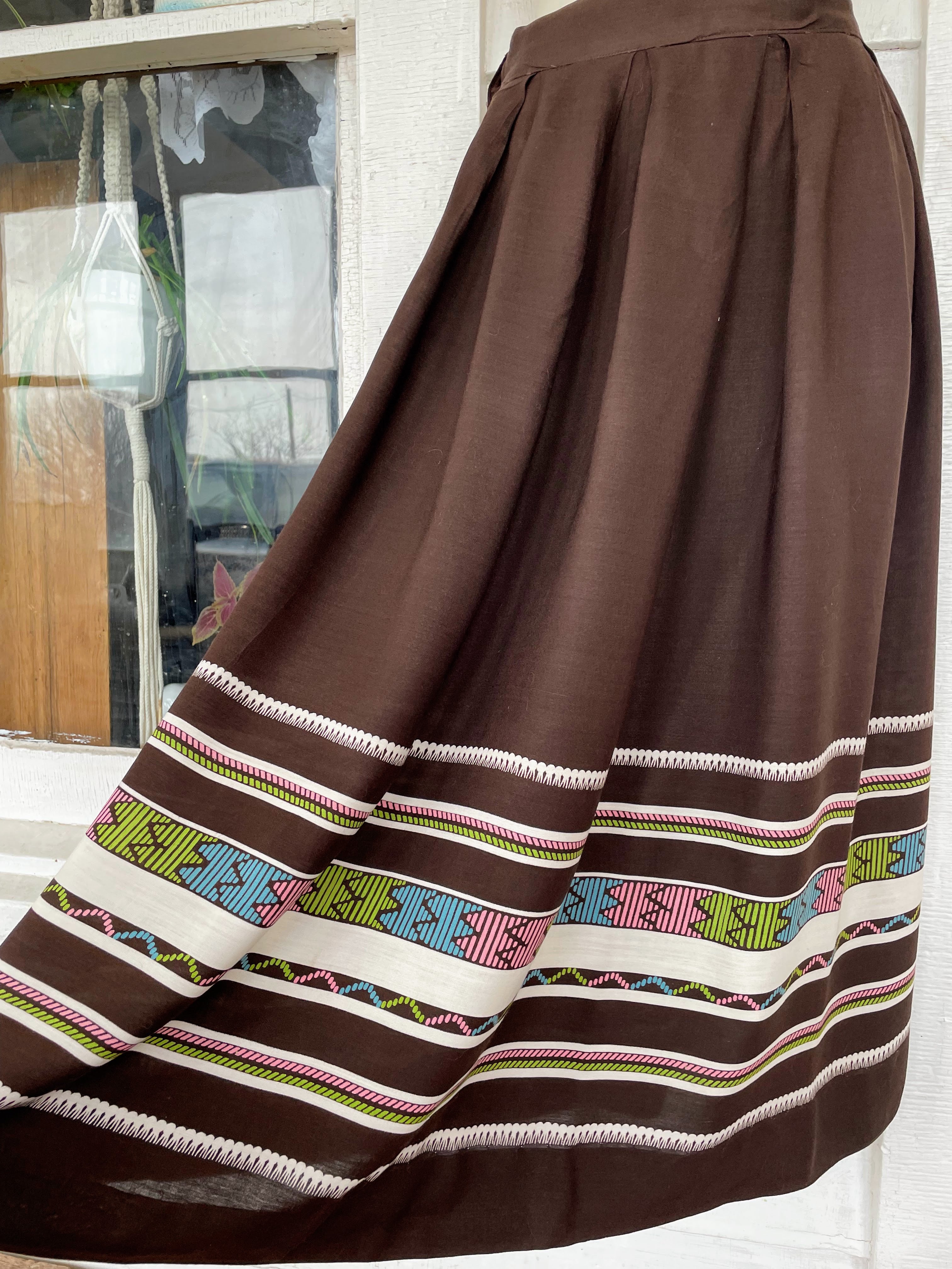 40s Vintage Skirt Brown Striped Bottom Full Style - Image 13
