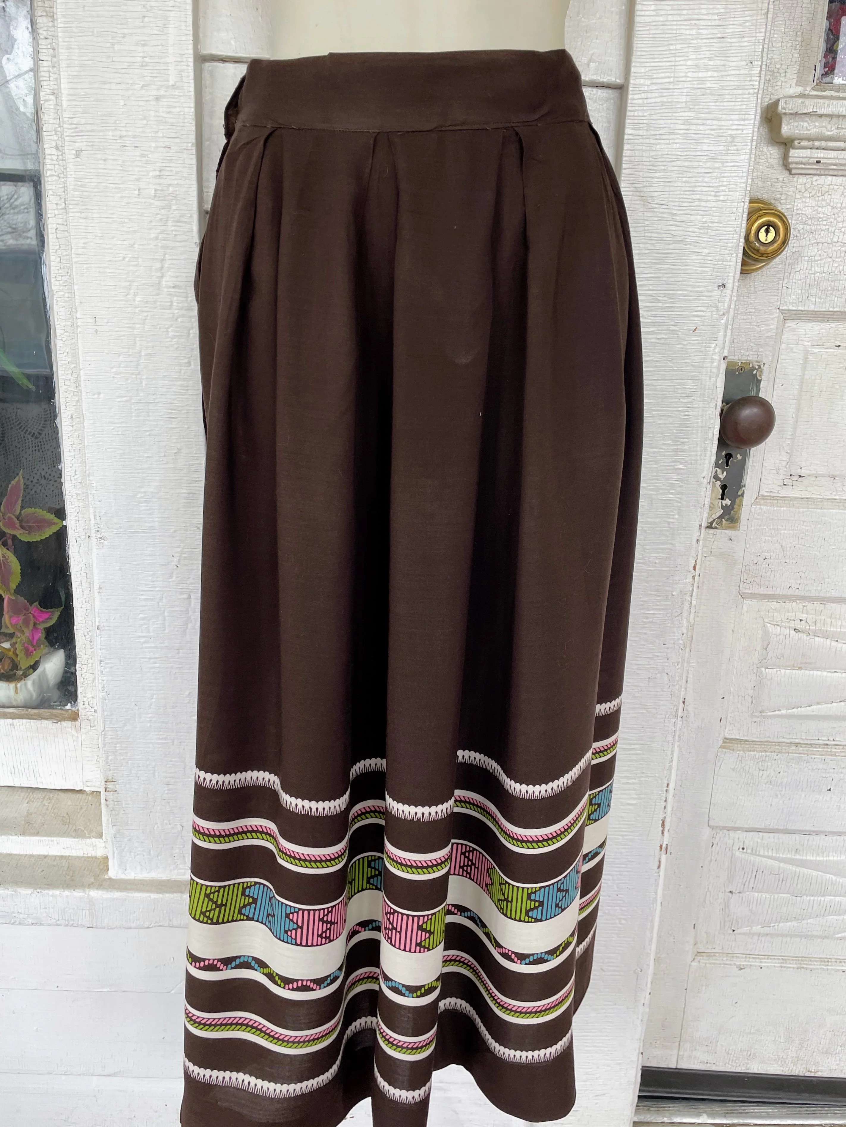 40s Vintage Skirt Brown Striped Bottom Full Style - Image 15