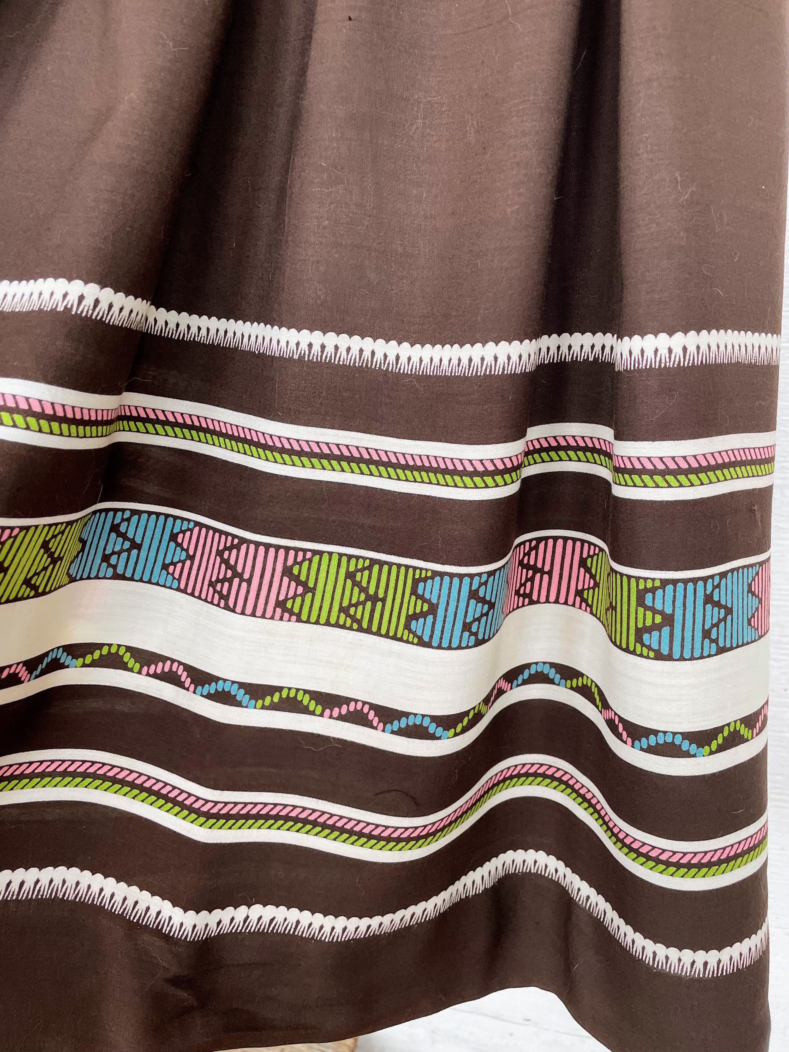 40s Vintage Skirt Brown Striped Bottom Full Style - Image 3