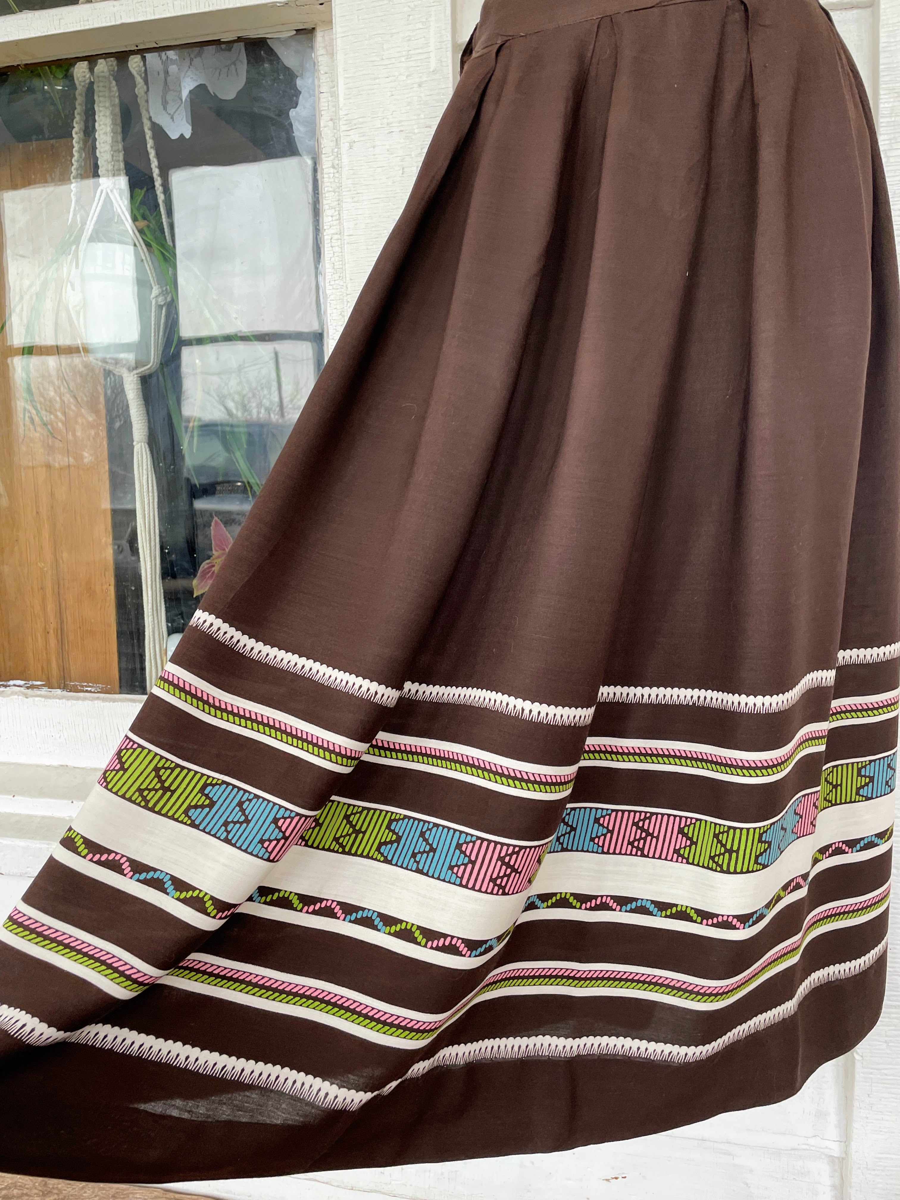 40s Vintage Skirt Brown Striped Bottom Full Style - Image 8