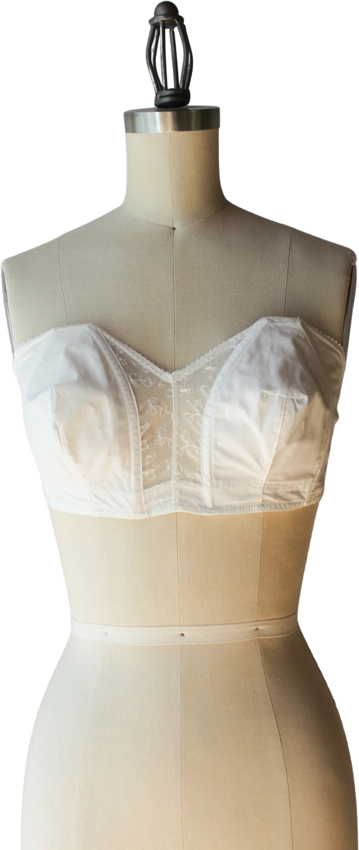 40s Vintage White Cotton Strapless Boned Bullet Bra by Lovable