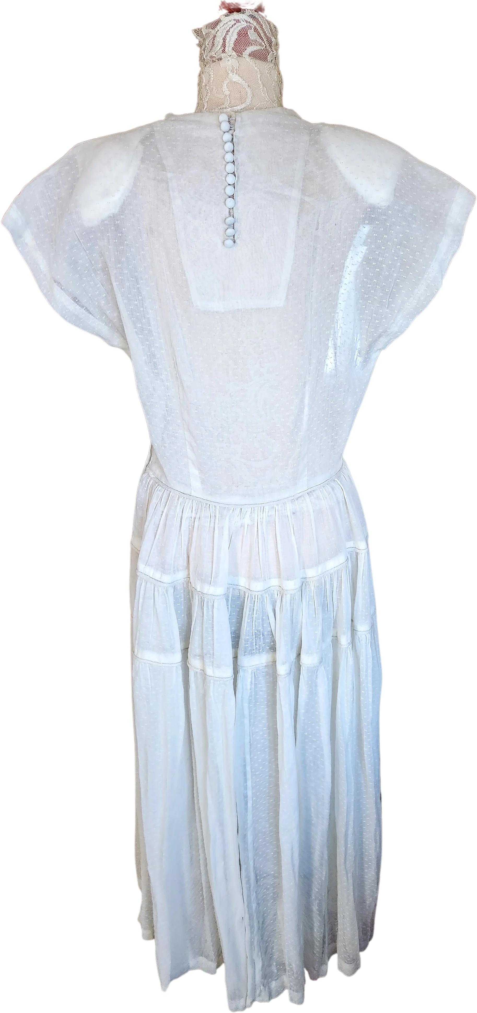 40s White Cotton Swiss Dot Tiered Skirt Dress - Image 2